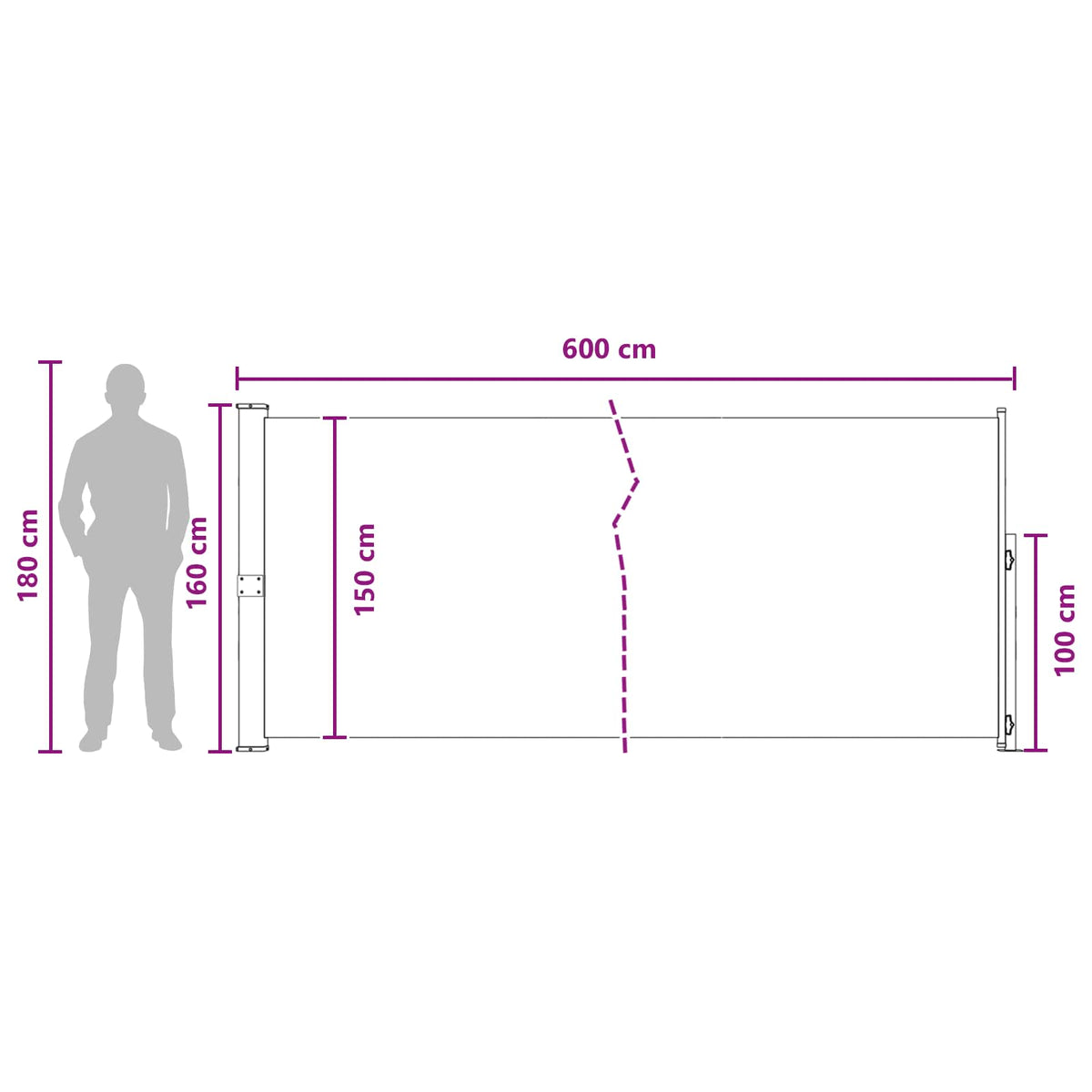 Tenda laterale retrattile 160 x 600 cm Poliestere Rettangolare - homemem39