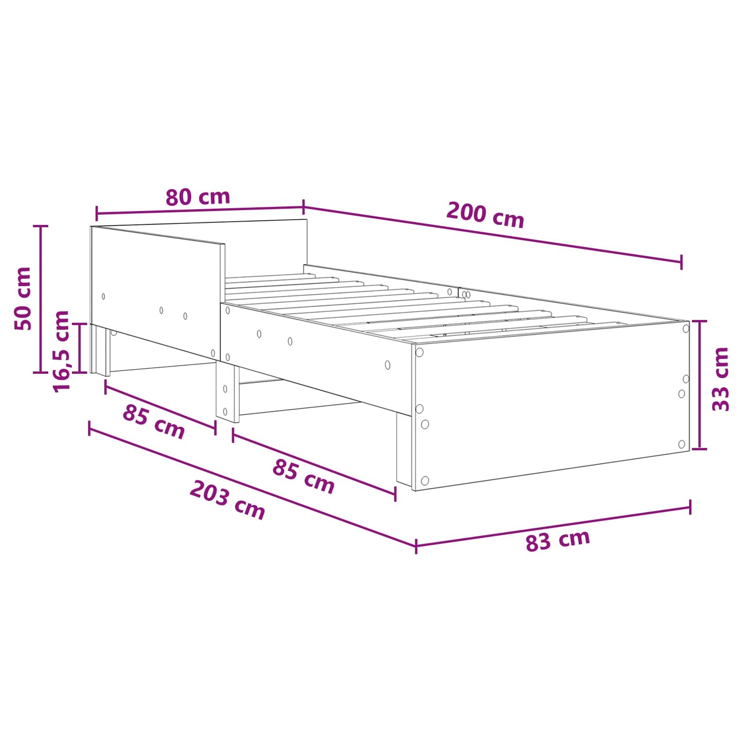 Struttura letto con testata Rovere Artigianale 80 x 200 cm | homemem39