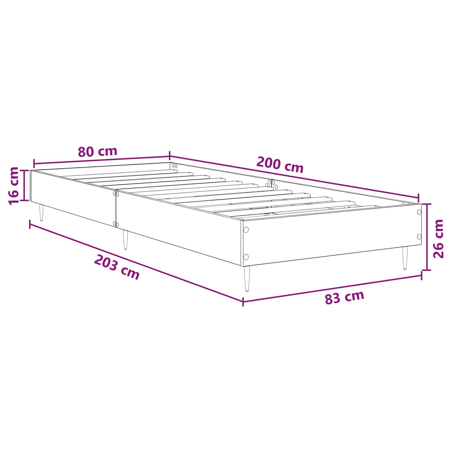 Struttura del letto Grigio Cemento 80 x 200 cm | homemem39