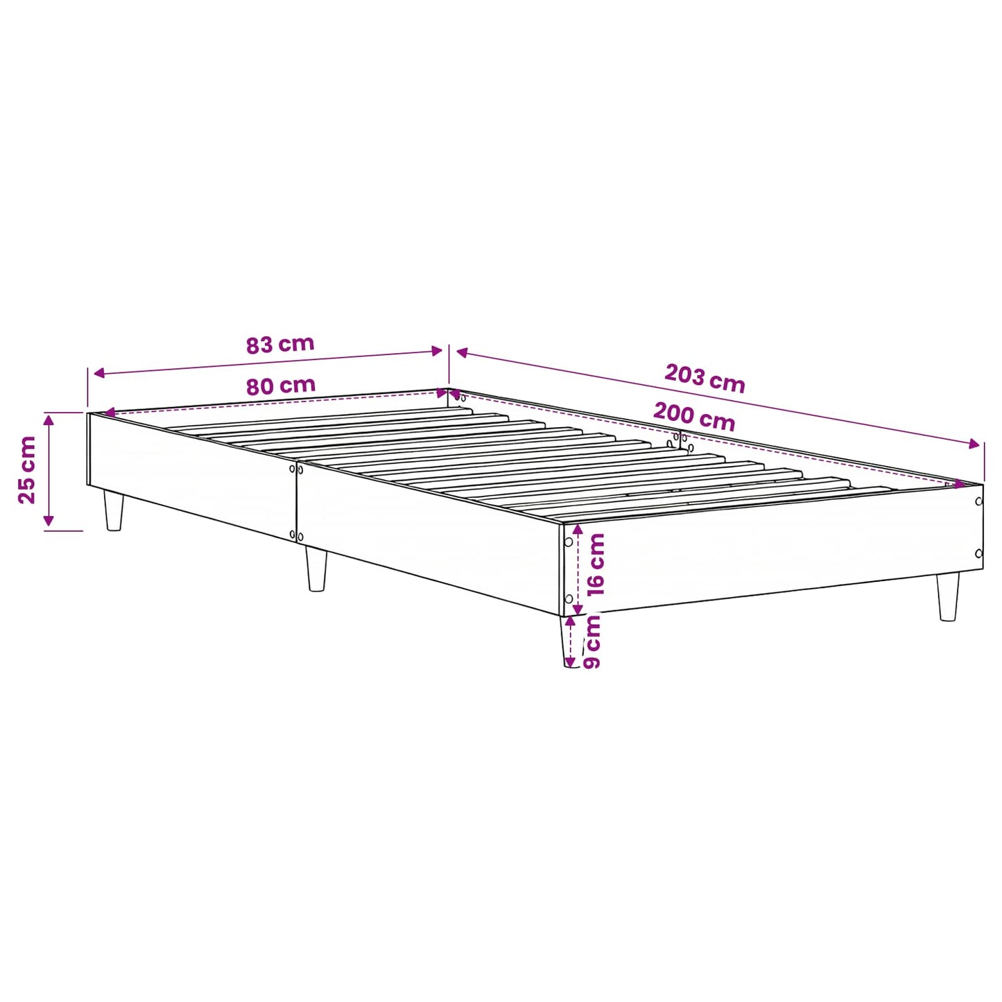 Struttura del letto Rovere Artigianale 80 x 200 cm | homemem39