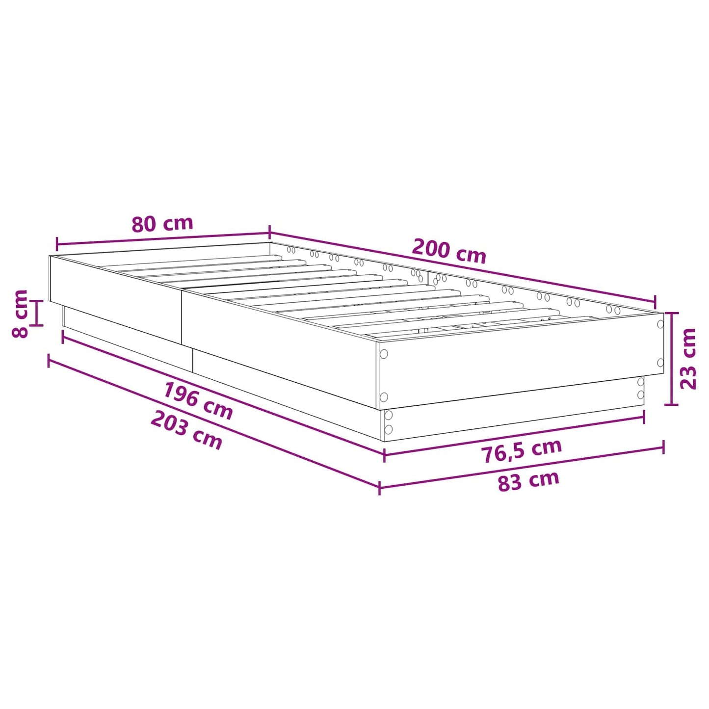 Struttura letto a pavimento Rovere Fumo 80 x 200 cm | homemem39