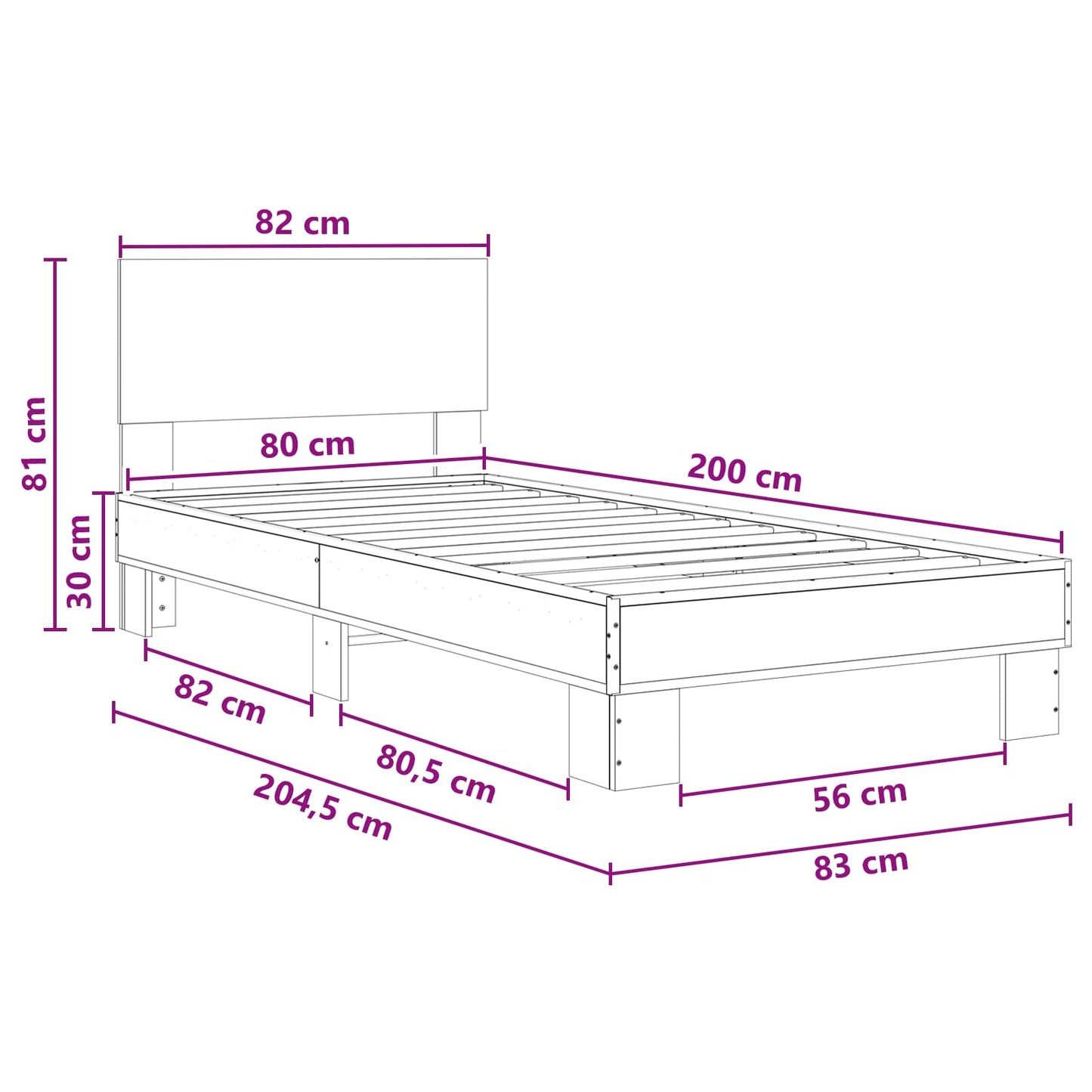 Struttura letto con testata Rovere Sonoma 80 x 200 cm | homemem39