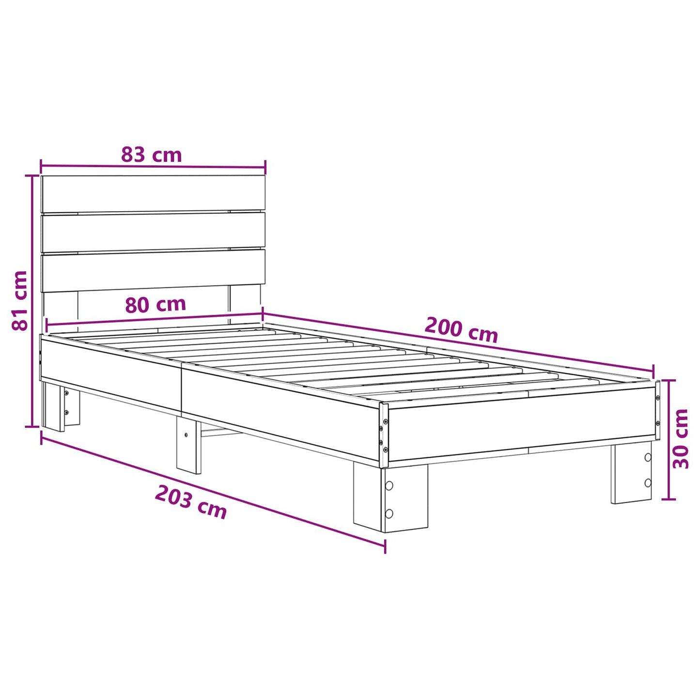 Struttura letto con testata Legno antico 80 x 200 cm | homemem39