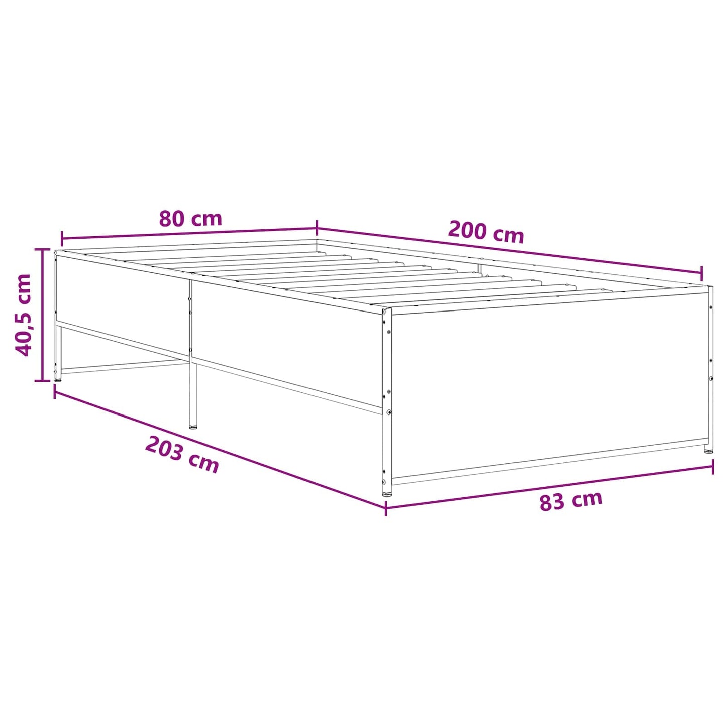 Struttura del letto Rovere Nero 80 x 200 cm | homemem39