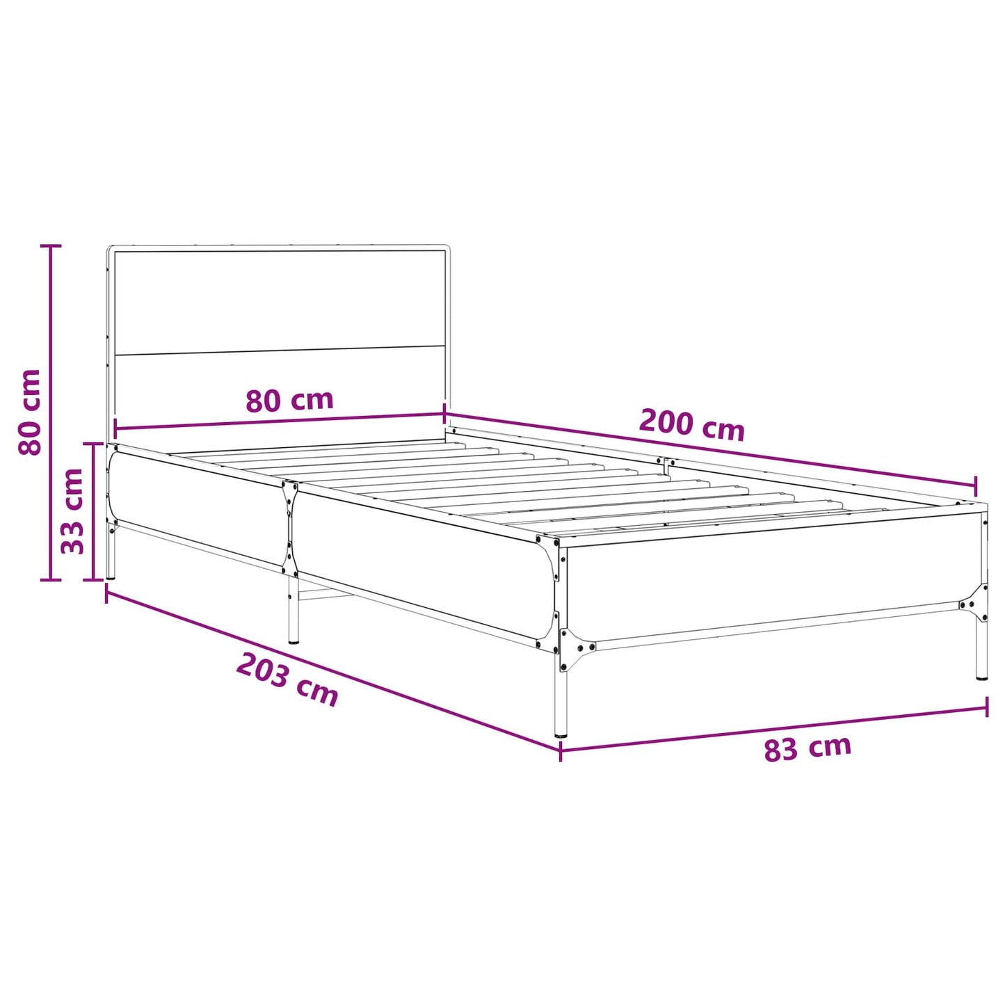 Struttura letto con testata Rovere Sonoma 80 x 200 cm | homemem39