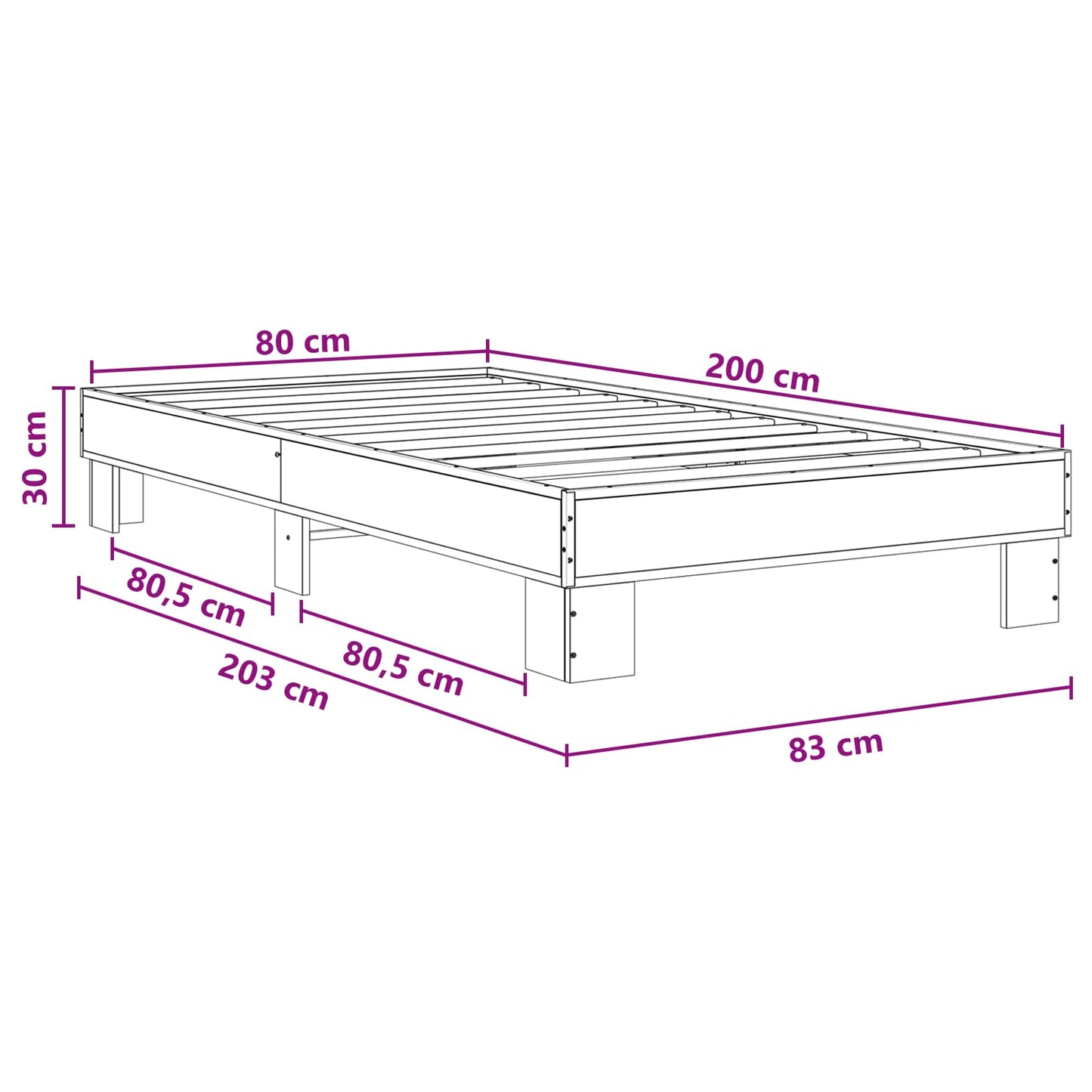 Struttura del letto Rovere Sonoma 80 x 200 cm | homemem39