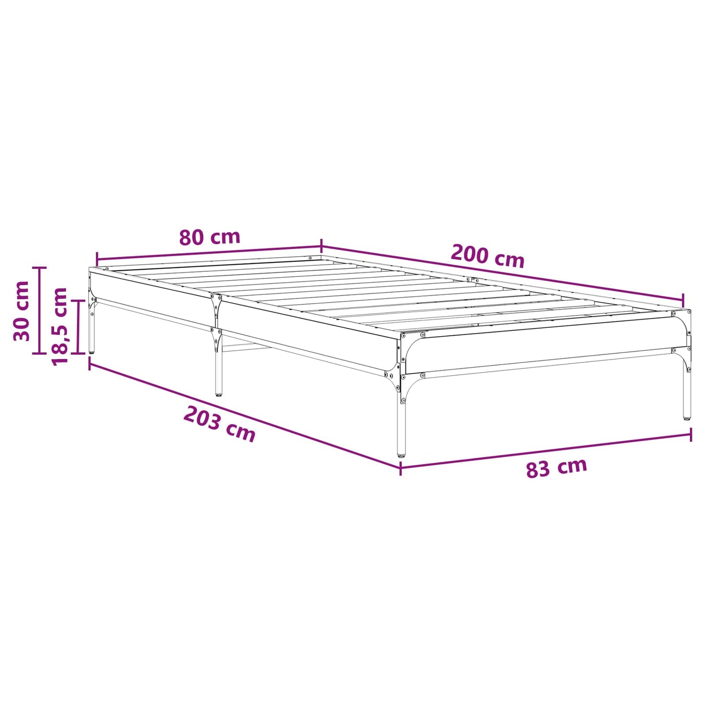 Struttura del letto Rovere Artigianale 80 x 200 cm | homemem39