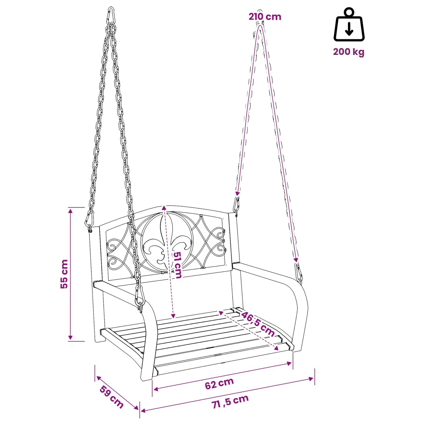 Panchina a Dondolo Acciaio 71,5 x 59 x 55 cm Bianco Antico