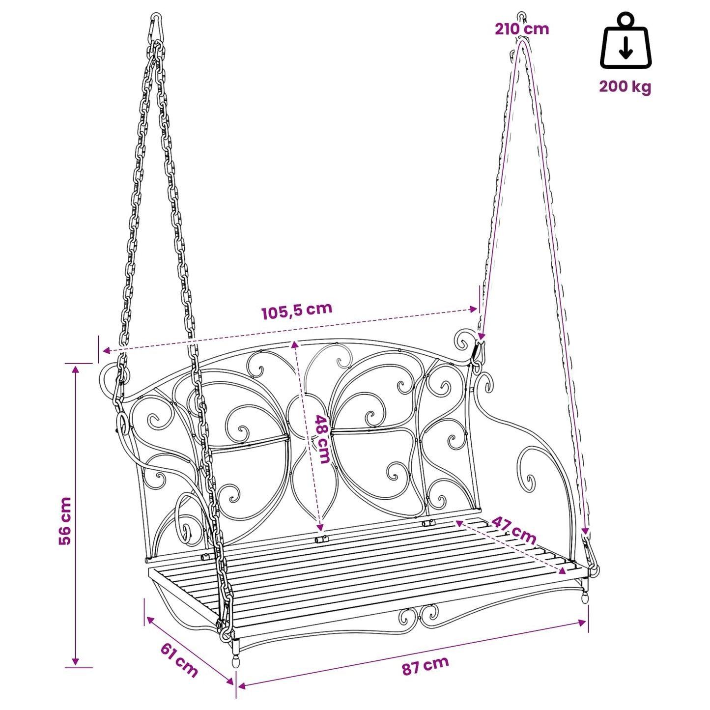 Panchina a Dondolo Acciaio 105,5 x 61 x 56 cm Bianco Antico