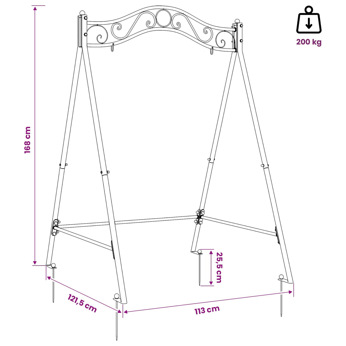 Telaio per Altalena Marrone Antico 113 x 121,5 x 168 cm Acciaio - homemem39