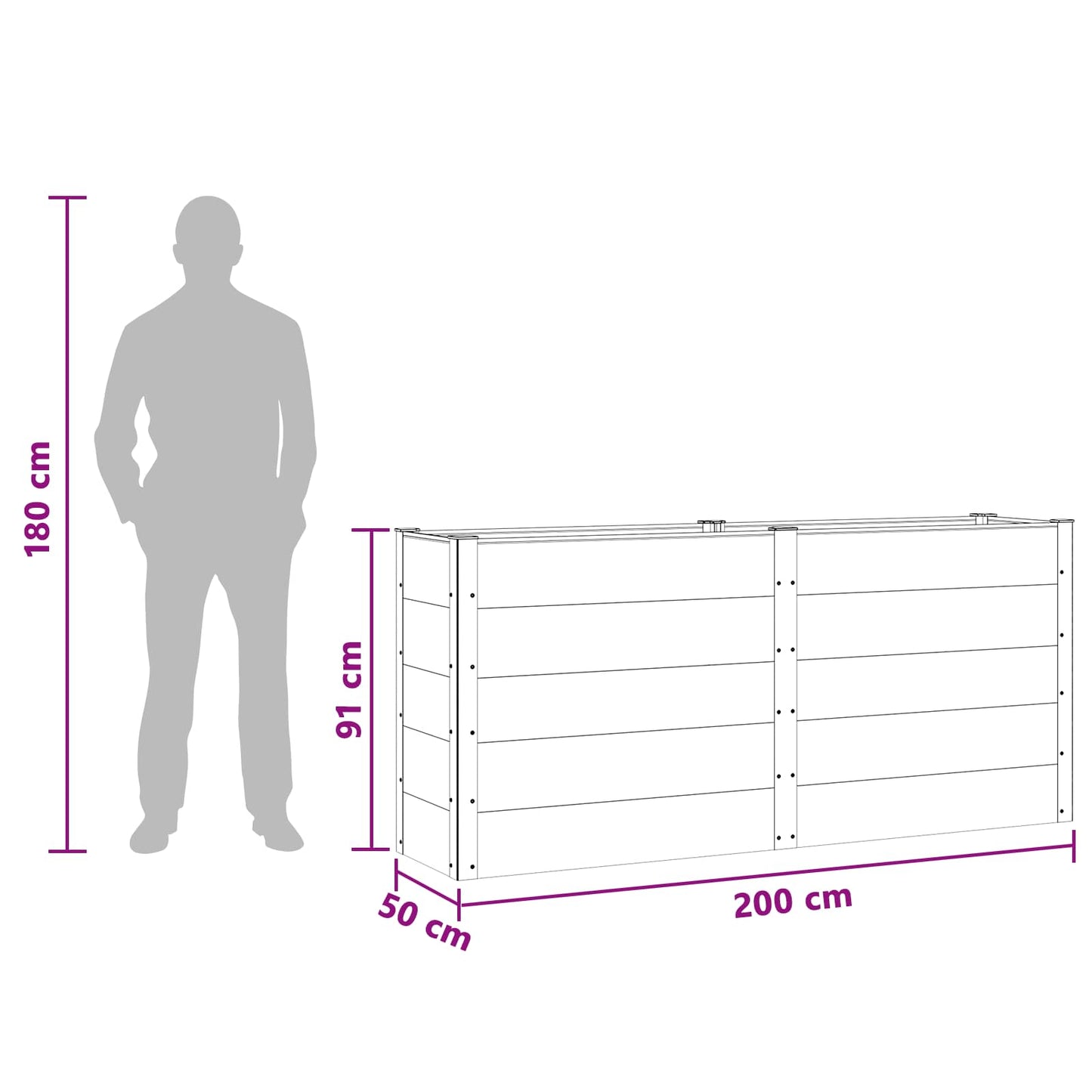 Letto rialzato da giardino Marrone 200 x 50 x 91 cm | homemem39