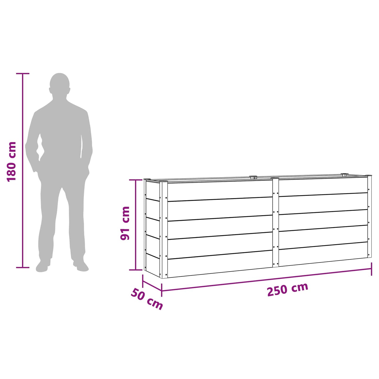 Letto rialzato da giardino Marrone 250 x 50 x 91 cm | homemem39