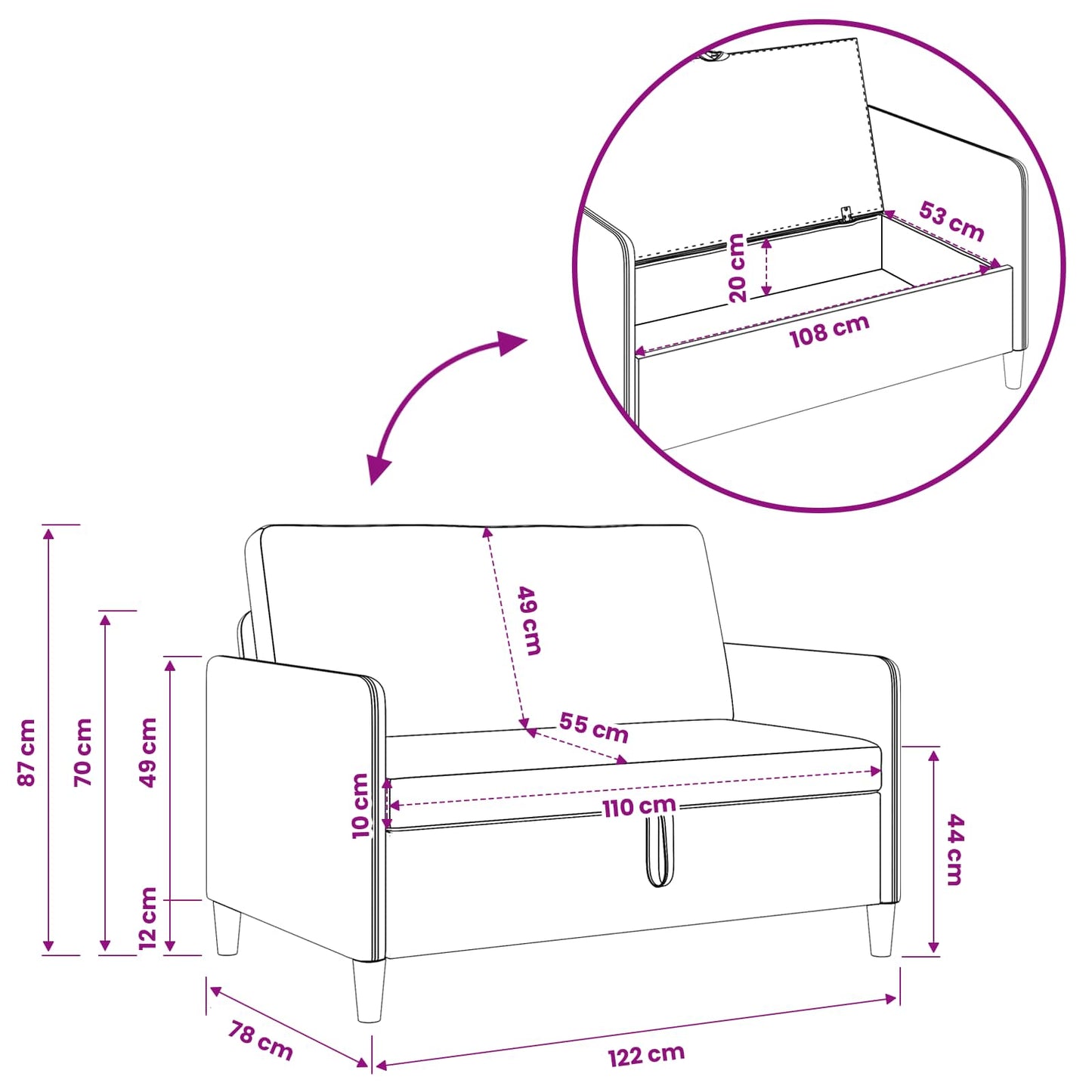 Divano con Storage Rosa 122 x 78 x 87 cm Poliestere | homemem39