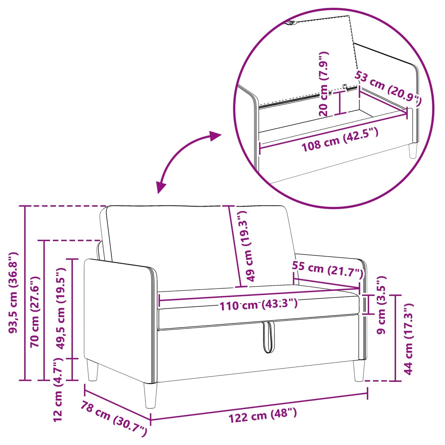 Divano con Storage Crema 122 x 78 x 87 cm Poliestere | homemem39