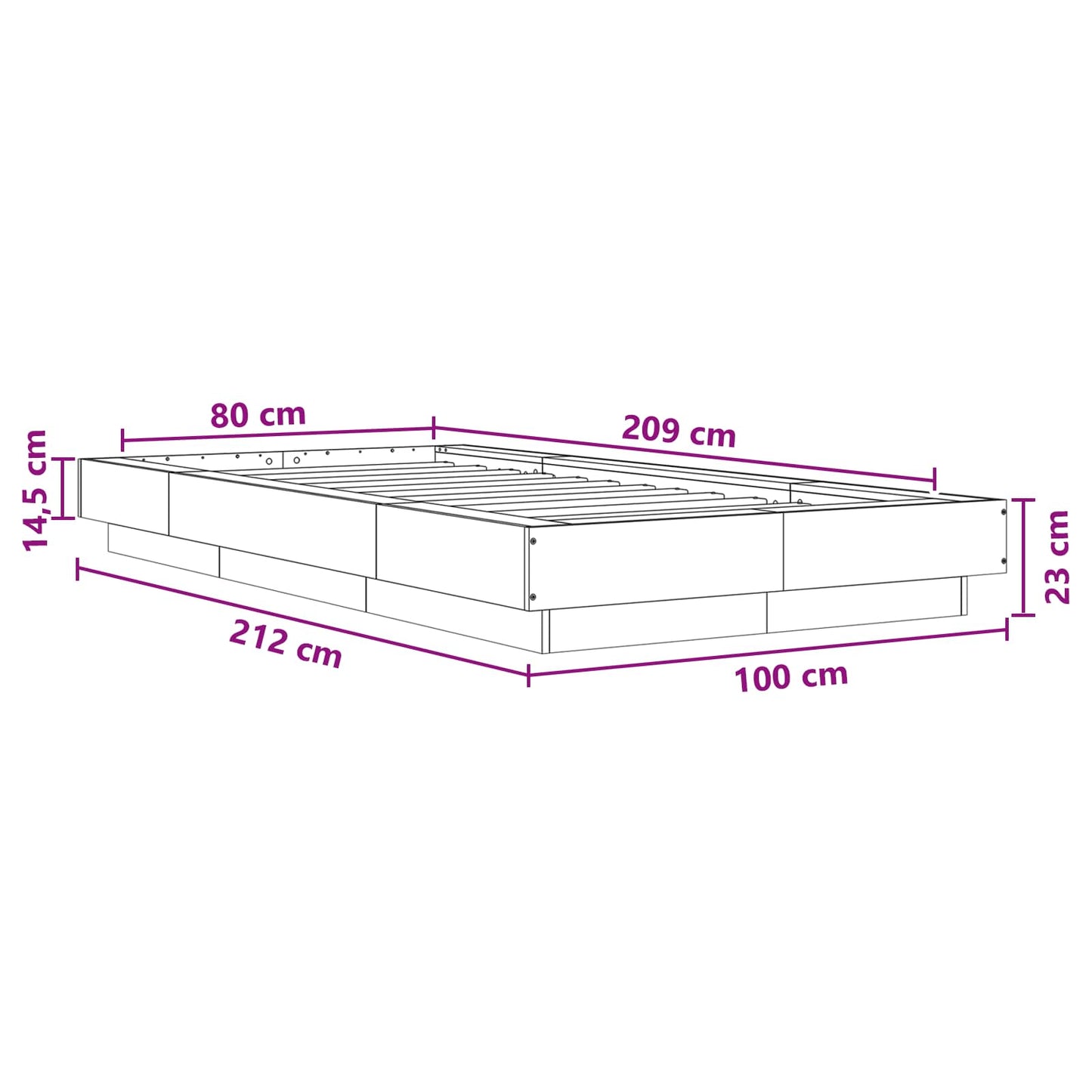 Struttura letto a pavimento Rovere Nero 80 x 210 cm | homemem39