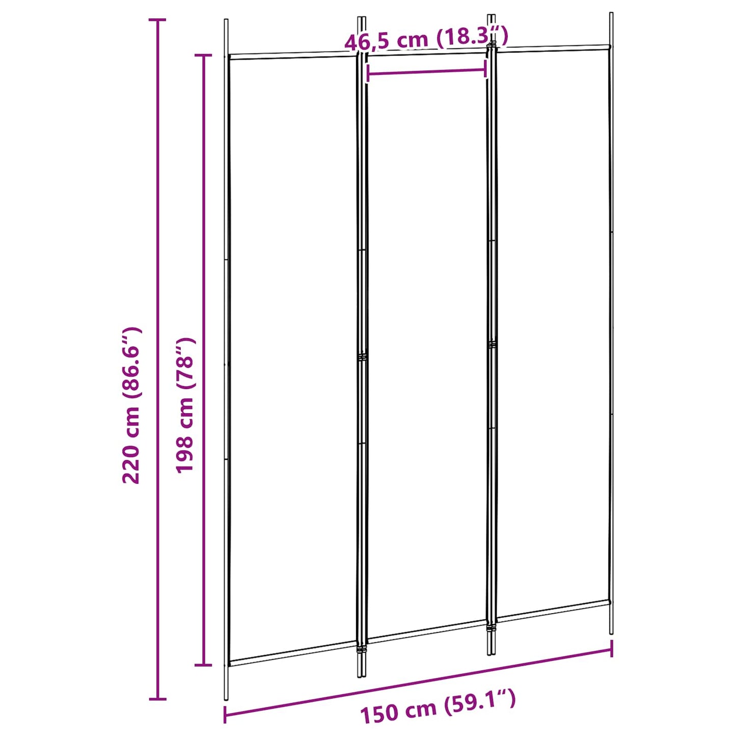 Paravento a 3 pannelli Beige 150 x 220 cm Tessuto