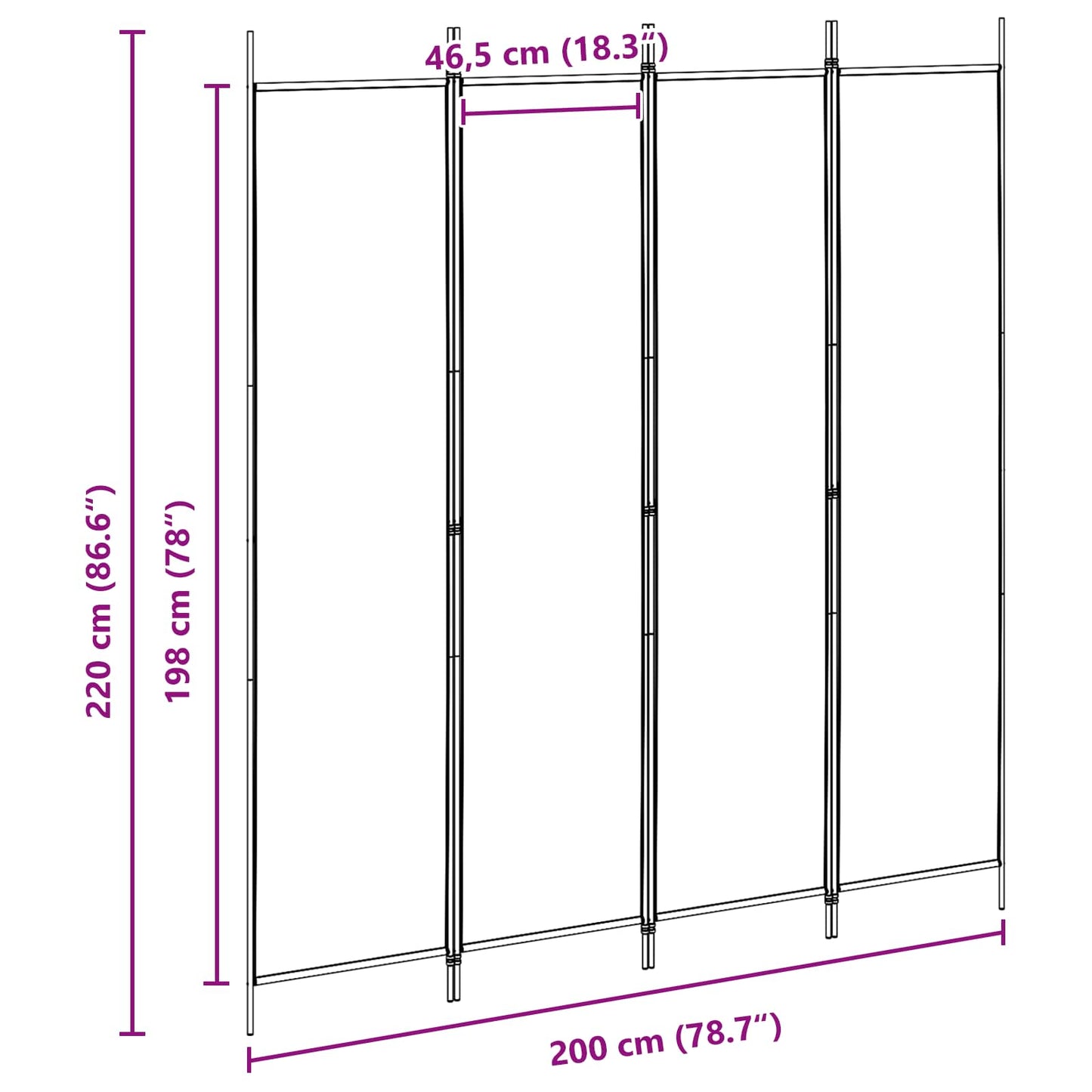 Paravento a 4 Pannelli Beige 200 x 220 cm Tessuto