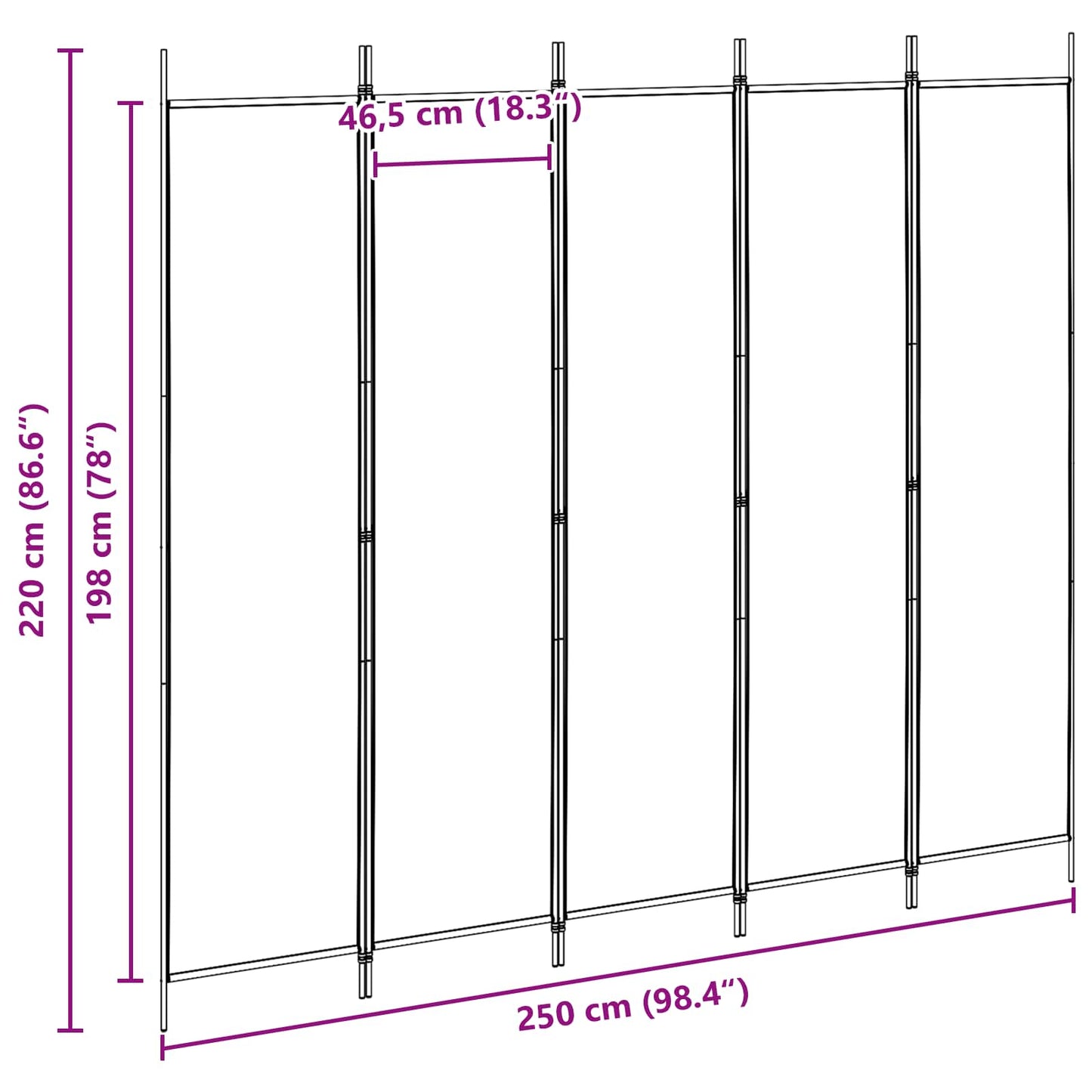 Paravento a 5 Pannelli Beige 250 x 220 cm Tessuto