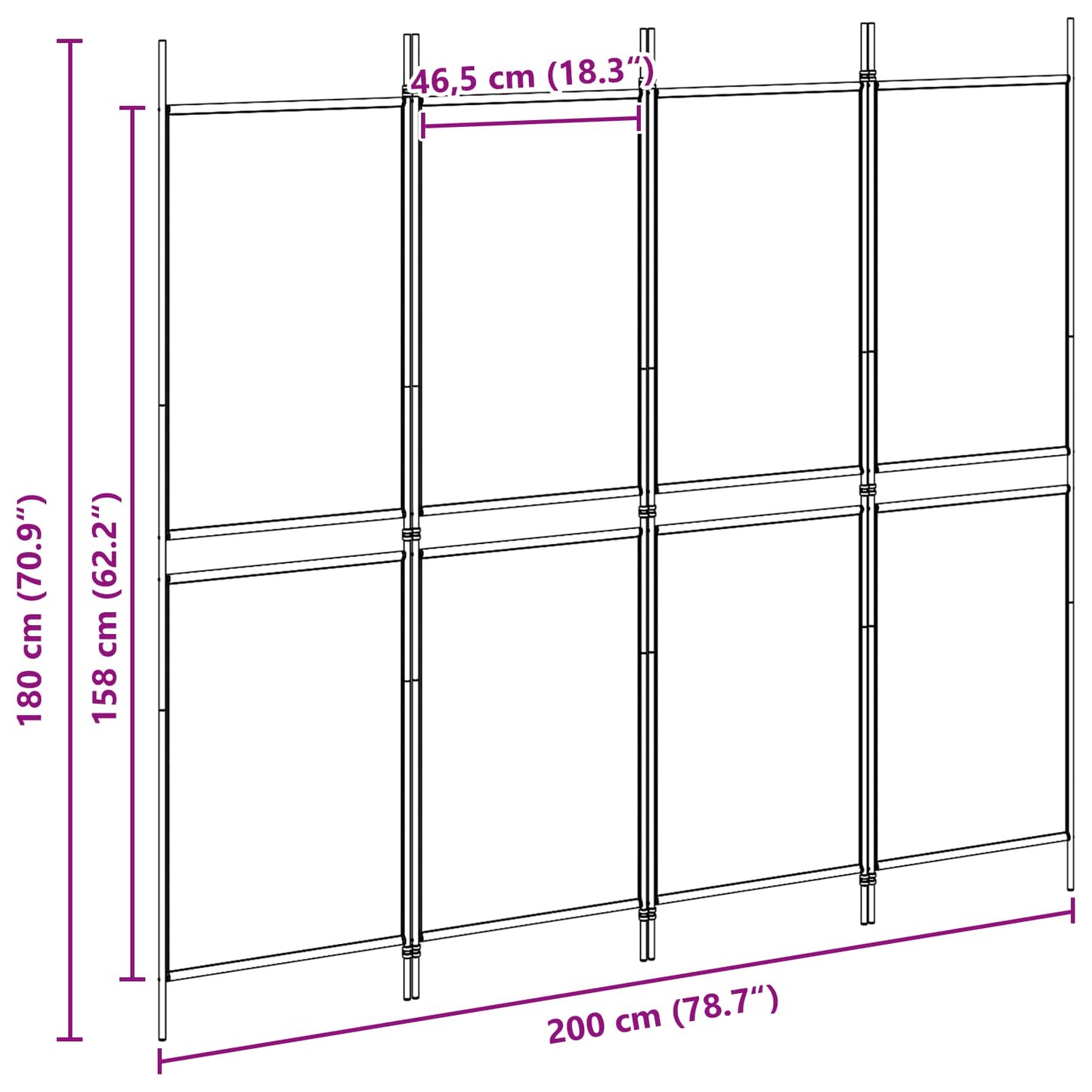 Paravento a 4 pannelli Beige 200 x 180 cm Tessuto