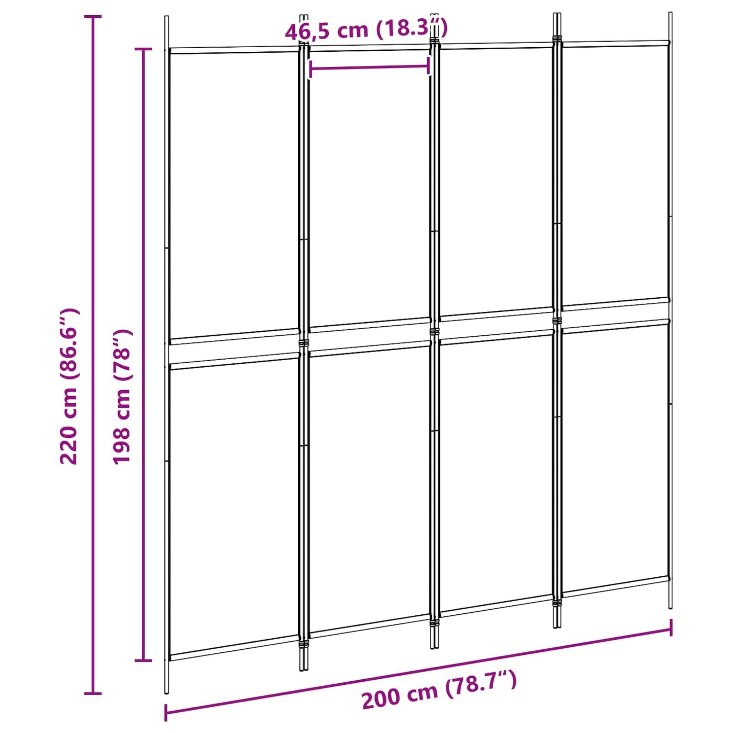 Paravento a 4 pannelli Beige 200 x 220 cm Tessuto