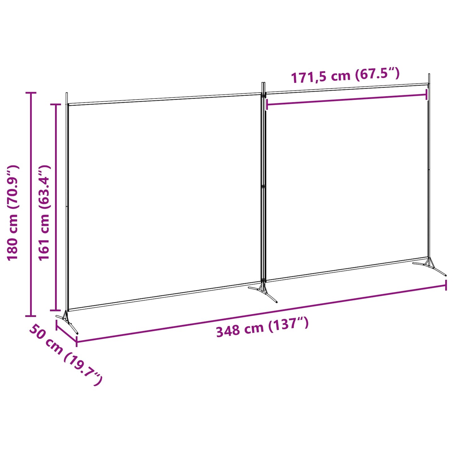 Divider Stanza a 2 Pannelli Beige 348 x 180 cm Tessuto
