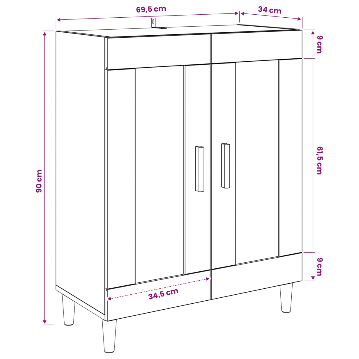 Credenza Legno antico 69,5 x 34 x 90 cm Legno ingegnerizzato - homemem39