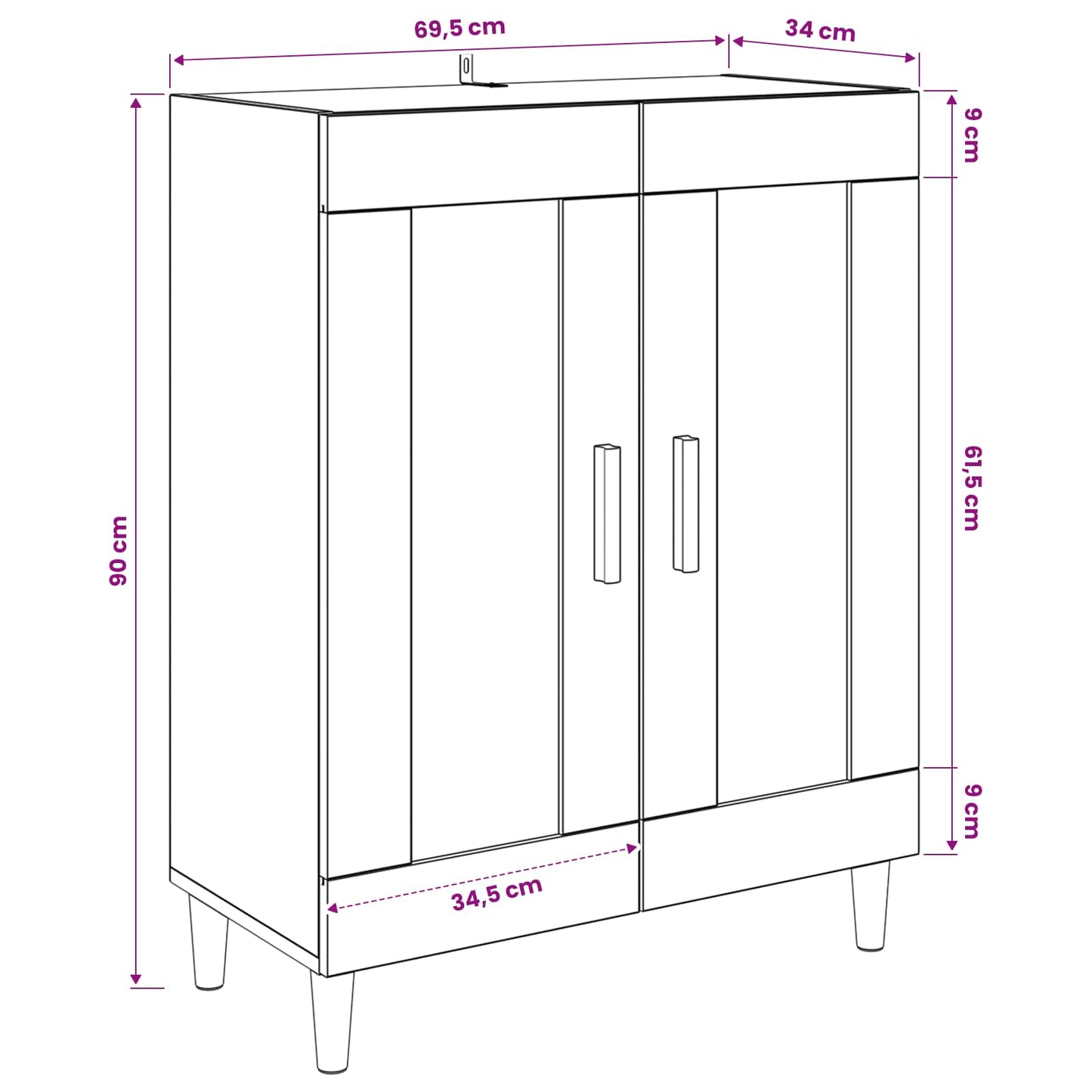 Credenza Rovere Nero 69,5 x 34 x 90 cm Legno ingegnerizzato