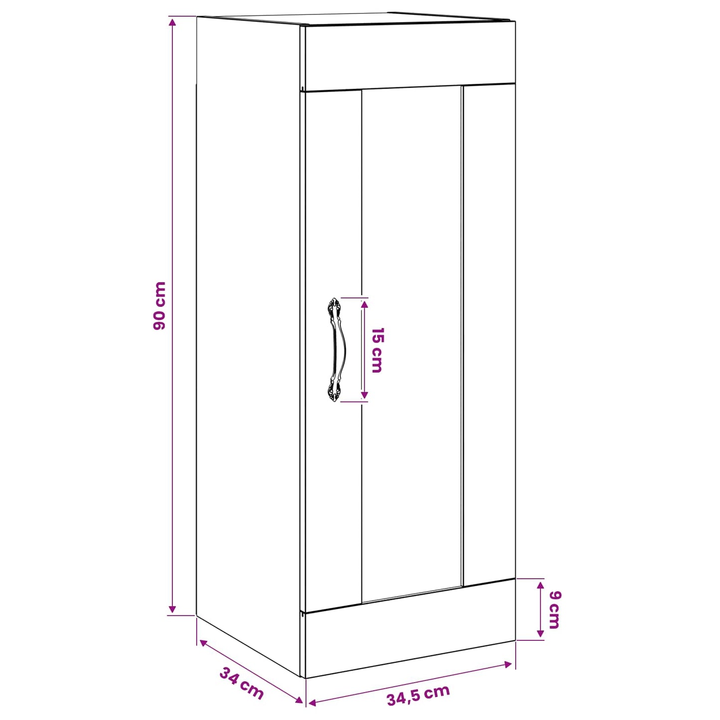 Armadietto a muro Rovere Nero 34,5 x 34 x 90 cm