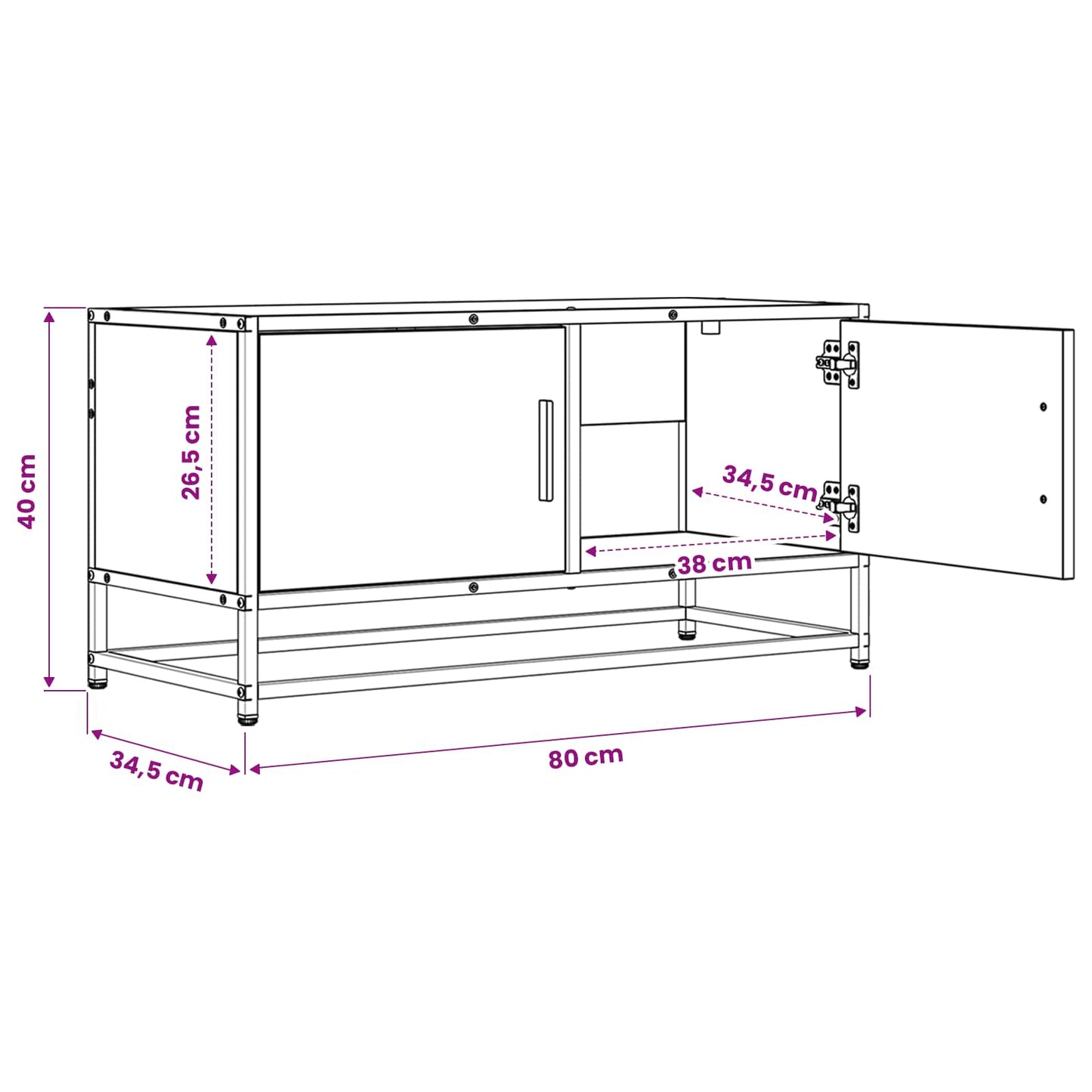 Mobile TV 80 x 34,5 x 40 cm Rovere Nero Legno ingegnerizzato