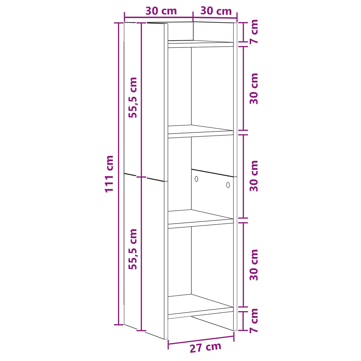 Libreria 3 livelli 30 x 30 x 111 cm Rovere Artigianale
