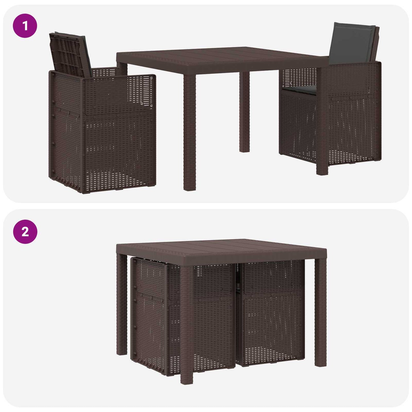 Set da Pranzo per Giardino 3 pz Marrone e Antracite PP | homemem39