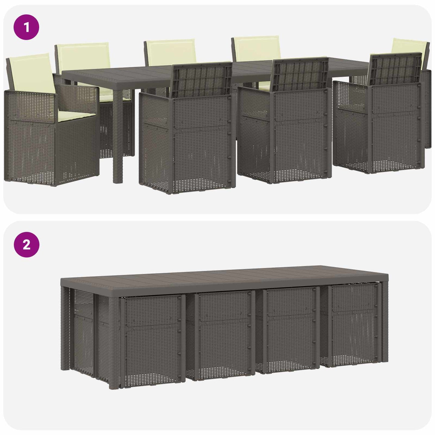 Set da Pranzo per Giardino 9 pz Grigio chiaro e panna PP | homemem39