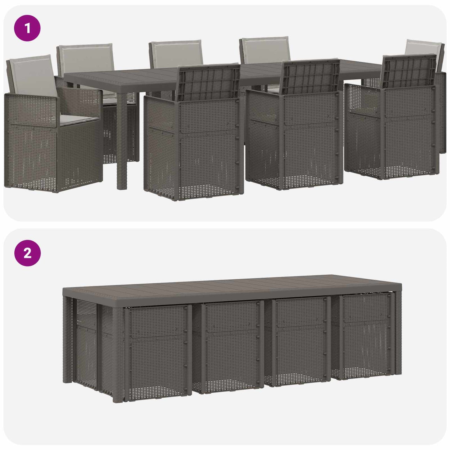 Set da Pranzo per Giardino 9 pz Grigio Chiaro PP | homemem39