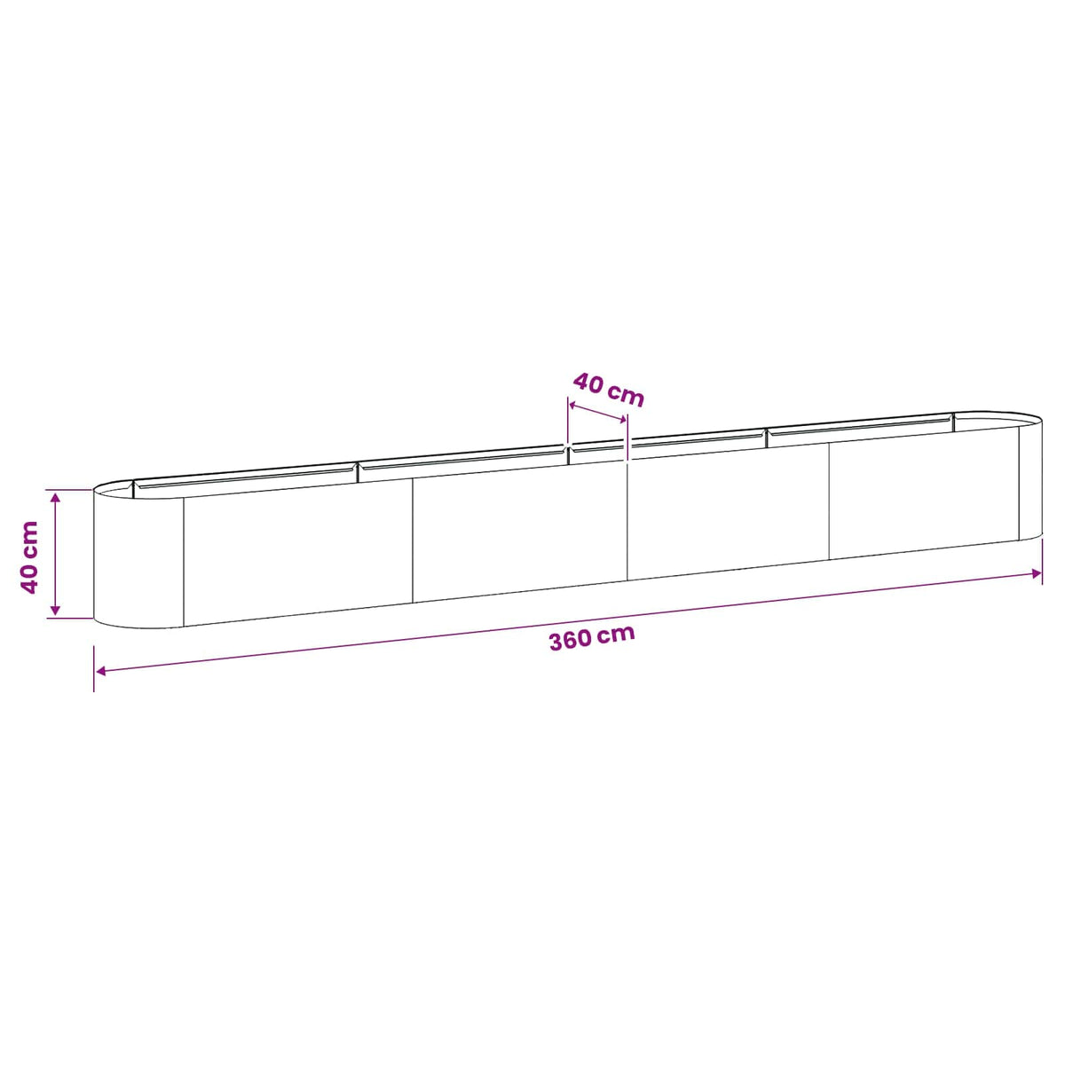 Letto rialzato da giardino Nero 360 x 40 x 40 cm | homemem39
