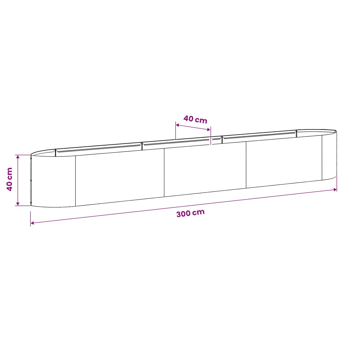 Letto rialzato da giardino Nero 300 x 40 x 40 cm Acciaio | homemem39