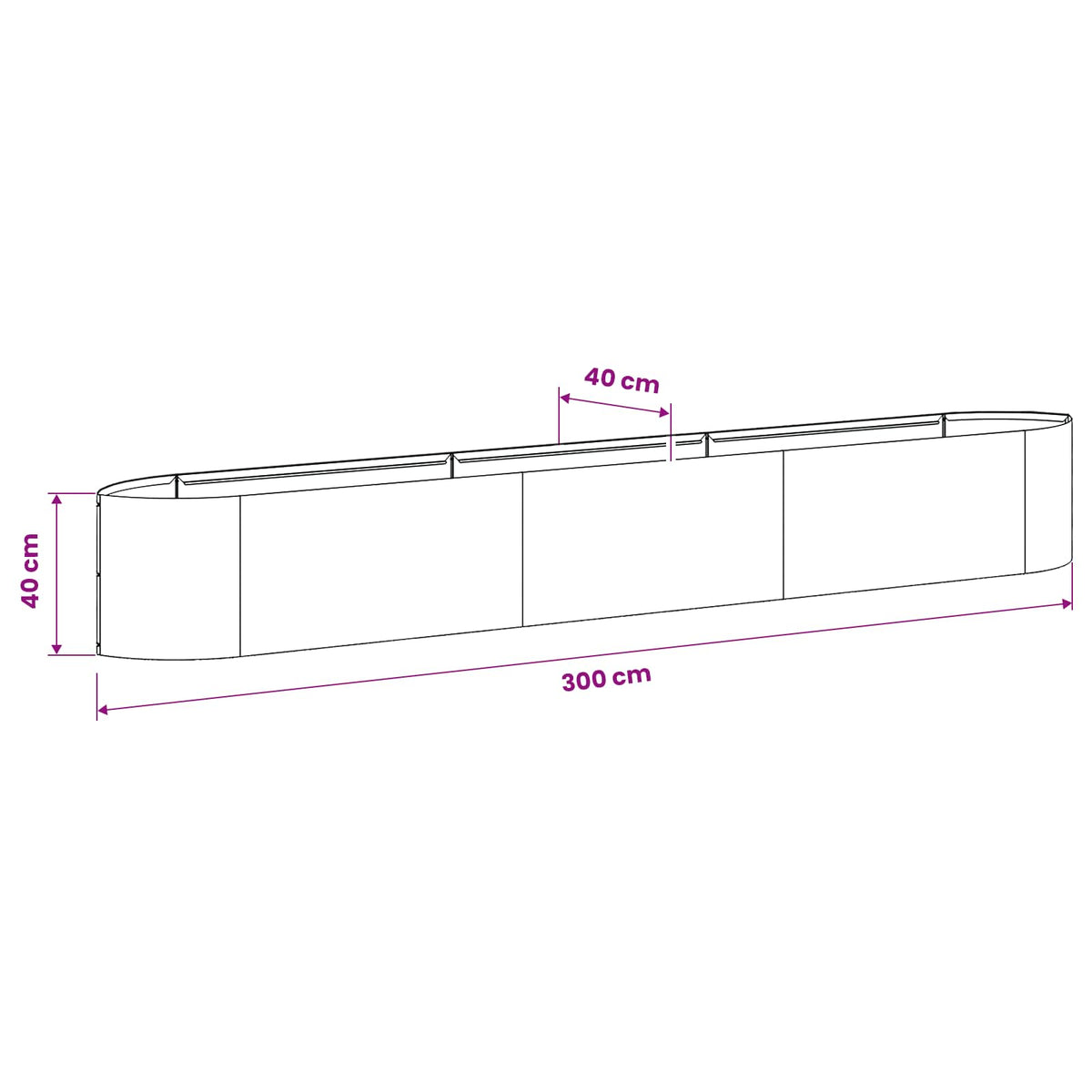 Letto rialzato da giardino Antracite 300 x 40 x 40 cm Acciaio | homemem39