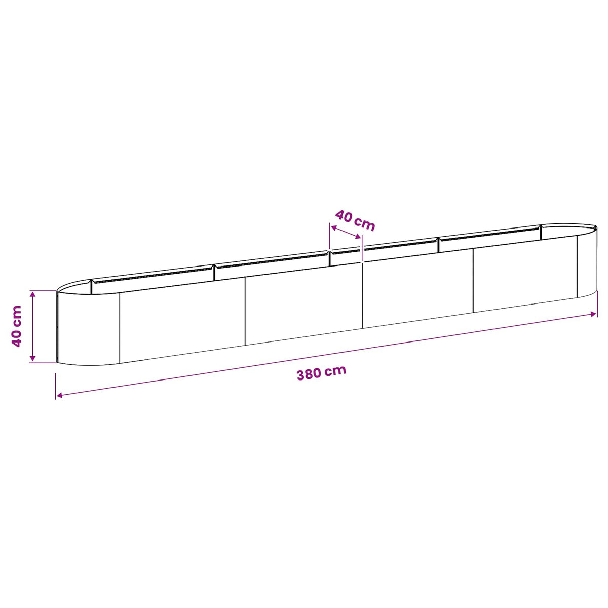 Letto rialzato da giardino Nero 380 x 40 x 40 cm Acciaio | homemem39