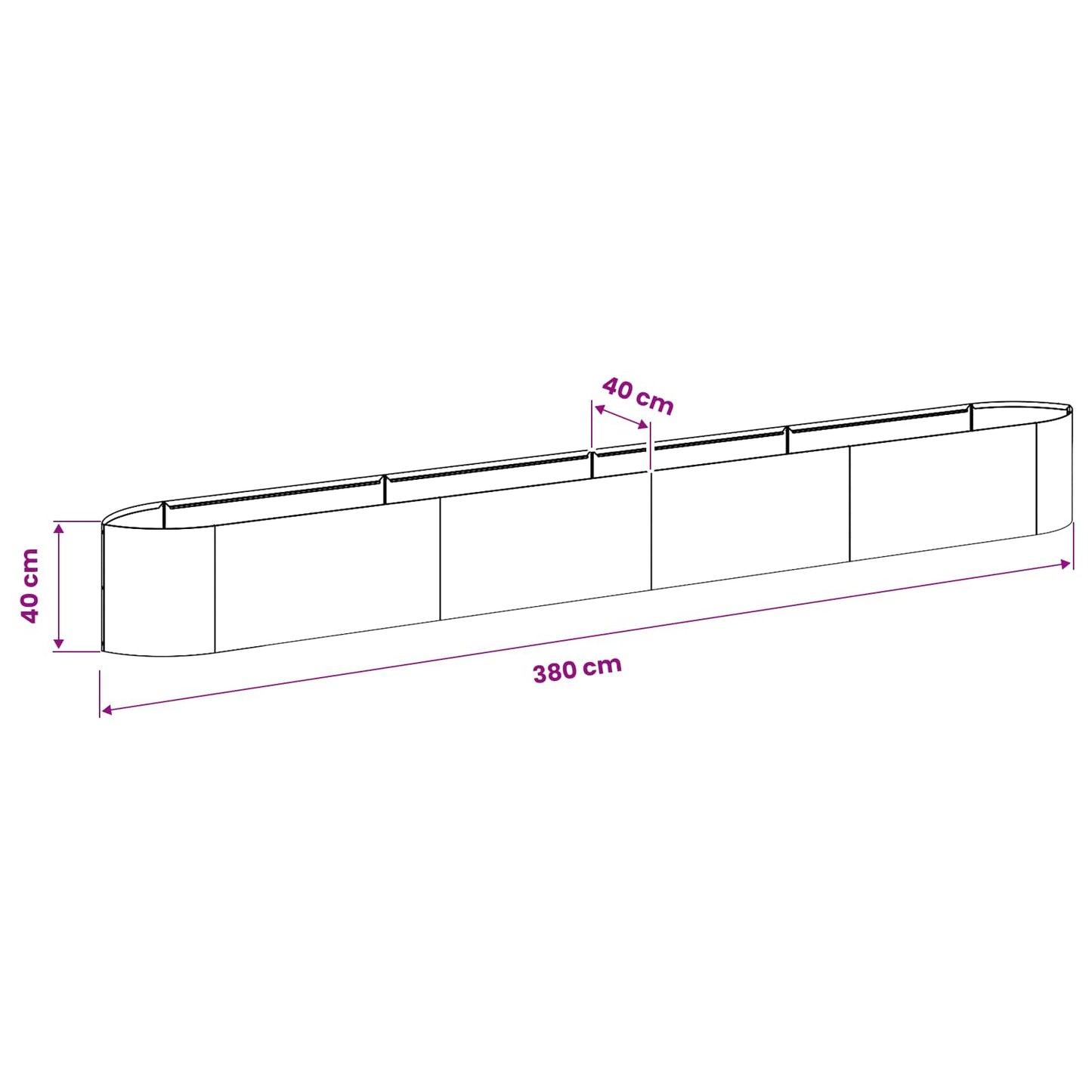 Letto rialzato da giardino Nero 380 x 40 x 40 cm Acciaio | homemem39