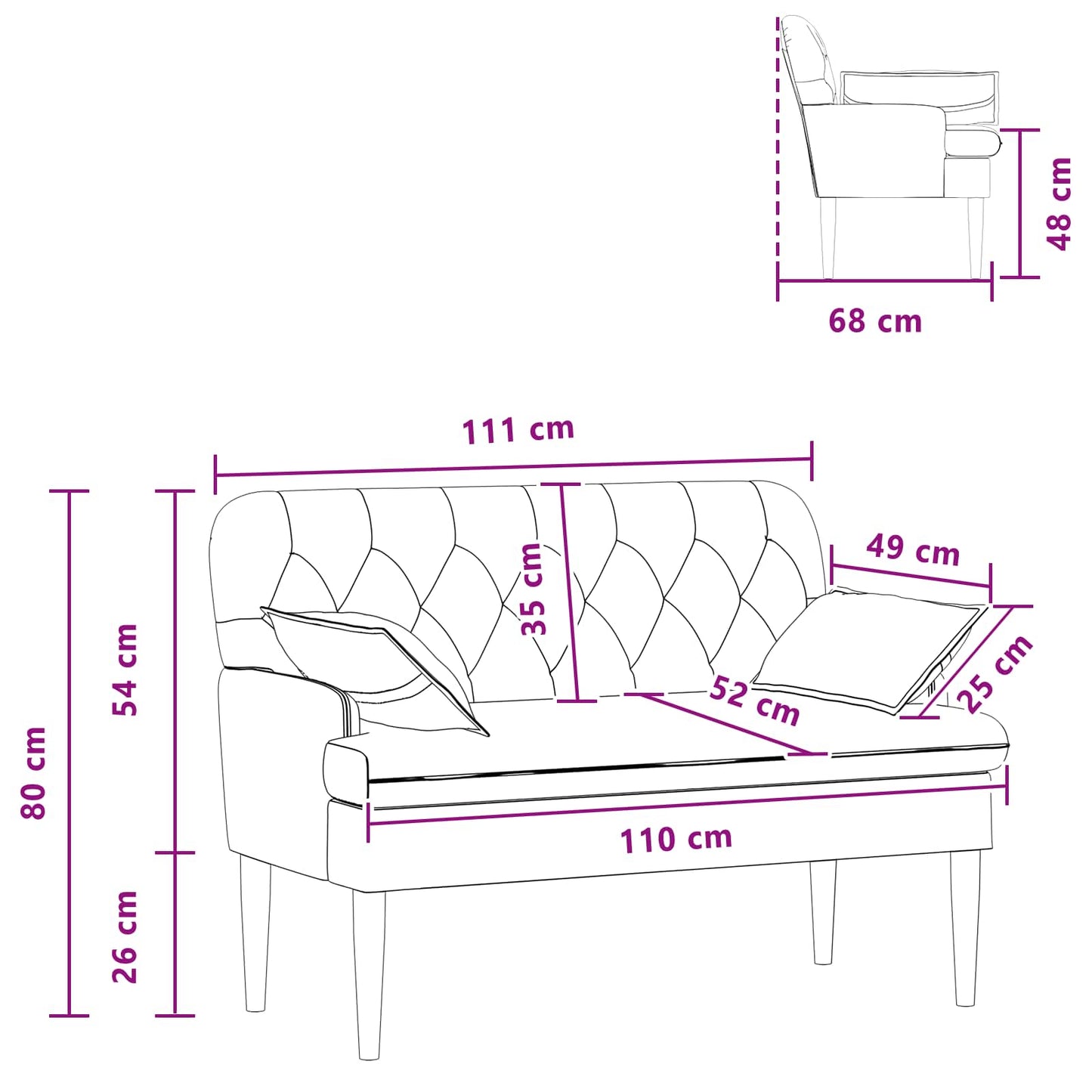 Loveseat con bottoni imbottiti Marrone Scuro 111 x 68 x 80 cm | homemem39
