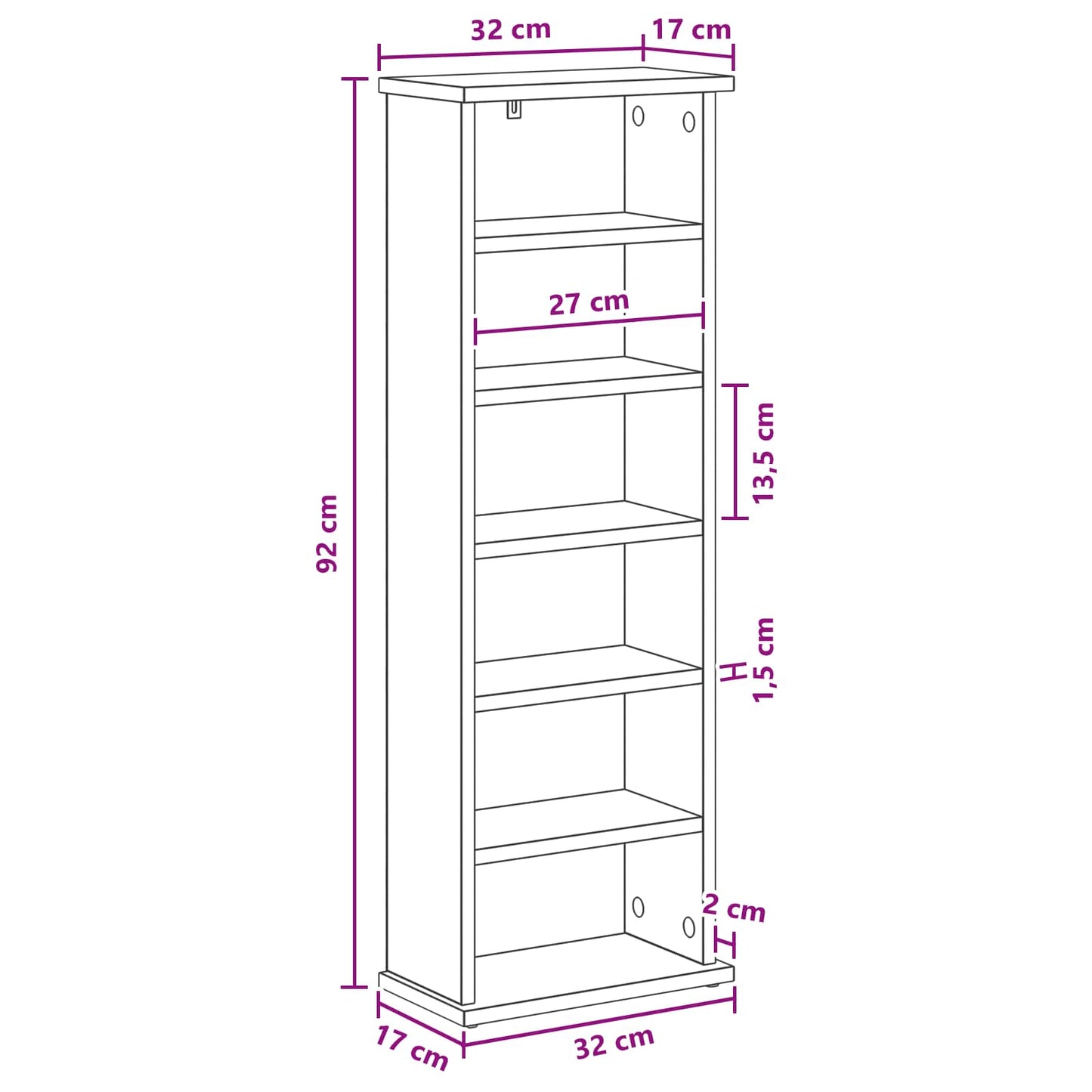 Mobile per CD Sonoma grigio 60 x 17 x 92 cm | homemem39