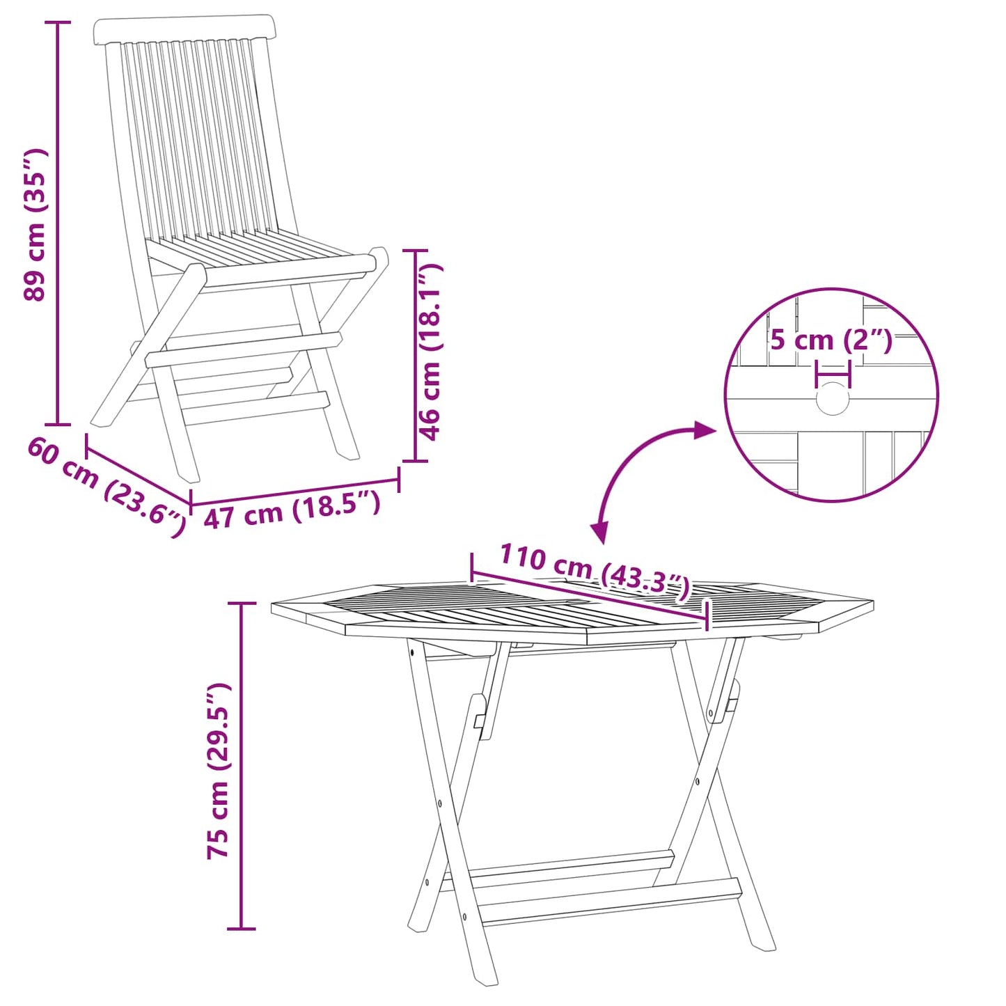 Set Bistro da Giardino 3 pz Naturale Legno di teak solido