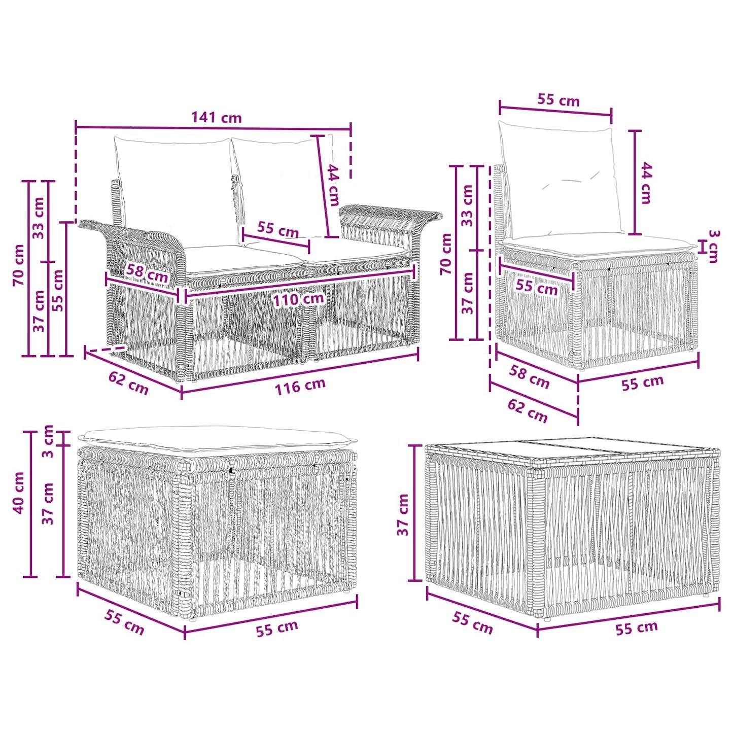Set Divano da Giardino 10 pcs Nero polyrattan | homemem39