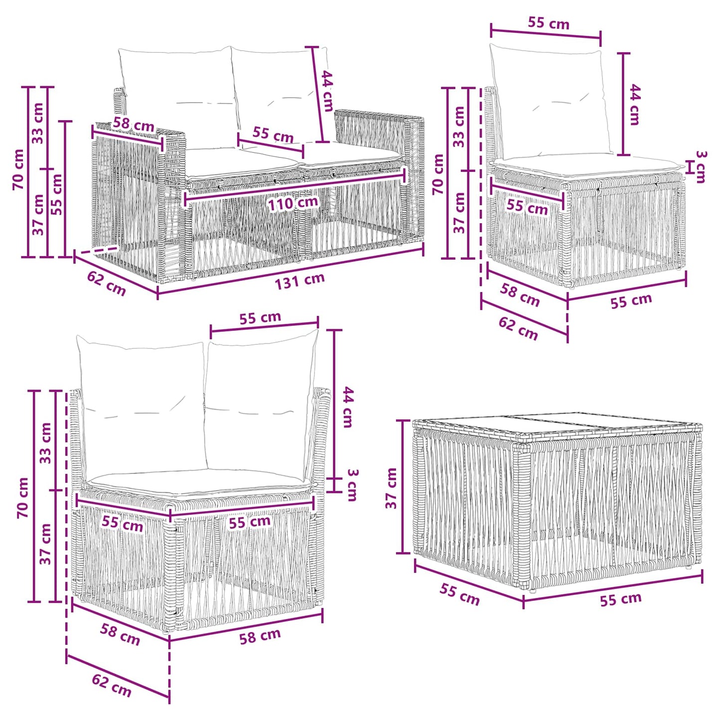Set Divano da Giardino 5 pcs Grigio e Grigio Scuro polyrattan | homemem39