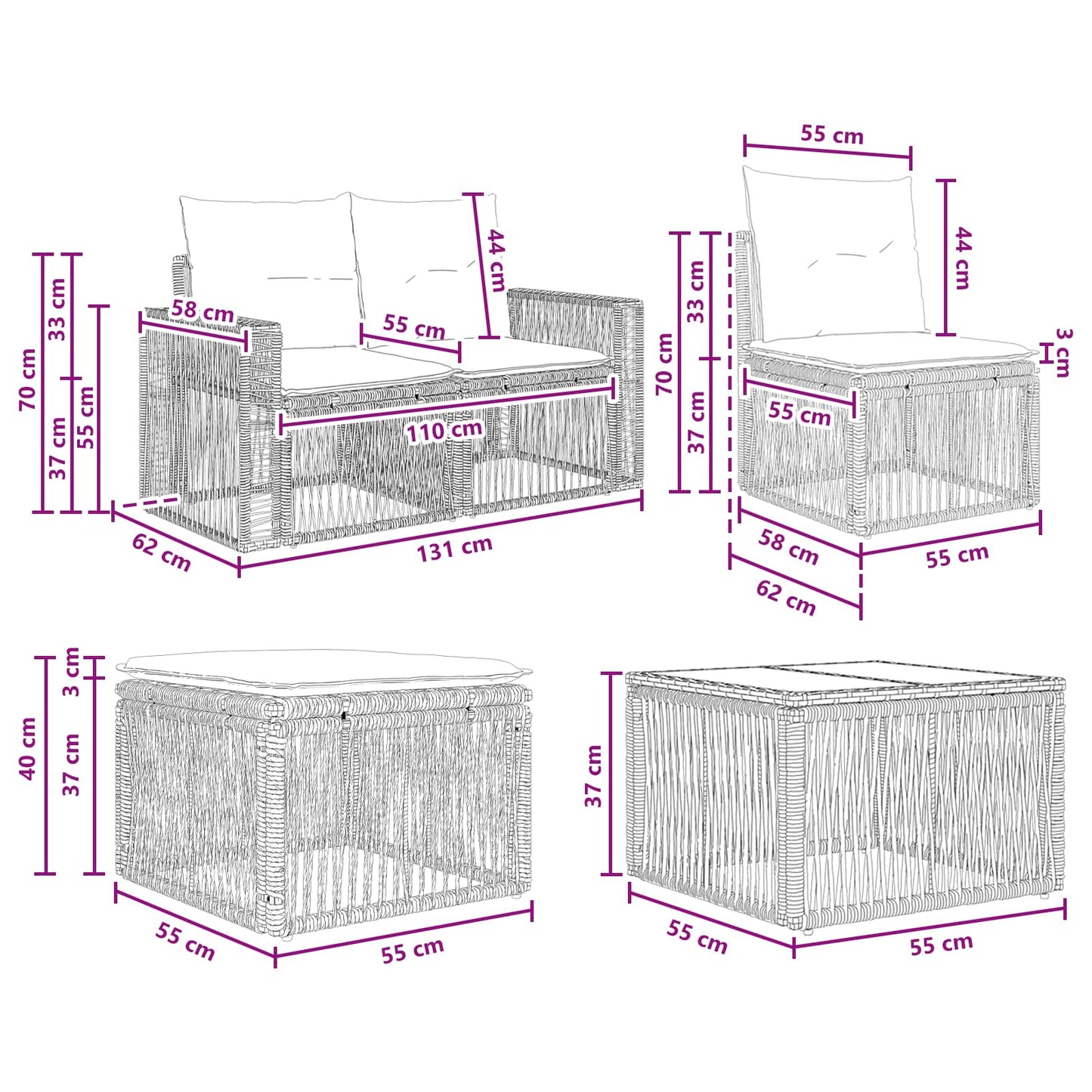 Set Divano da Giardino 7 pcs Grigio e Grigio Scuro polyrattan | homemem39