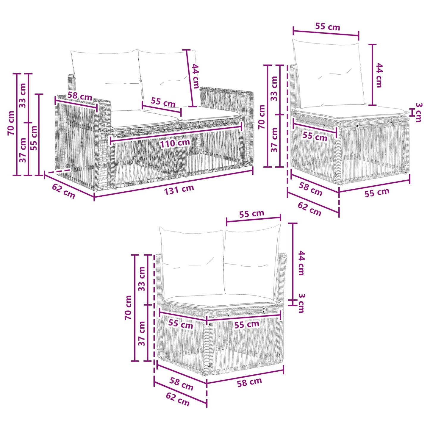 Set Divano da Giardino 9 pcs Grigio e Grigio Scuro polyrattan | homemem39