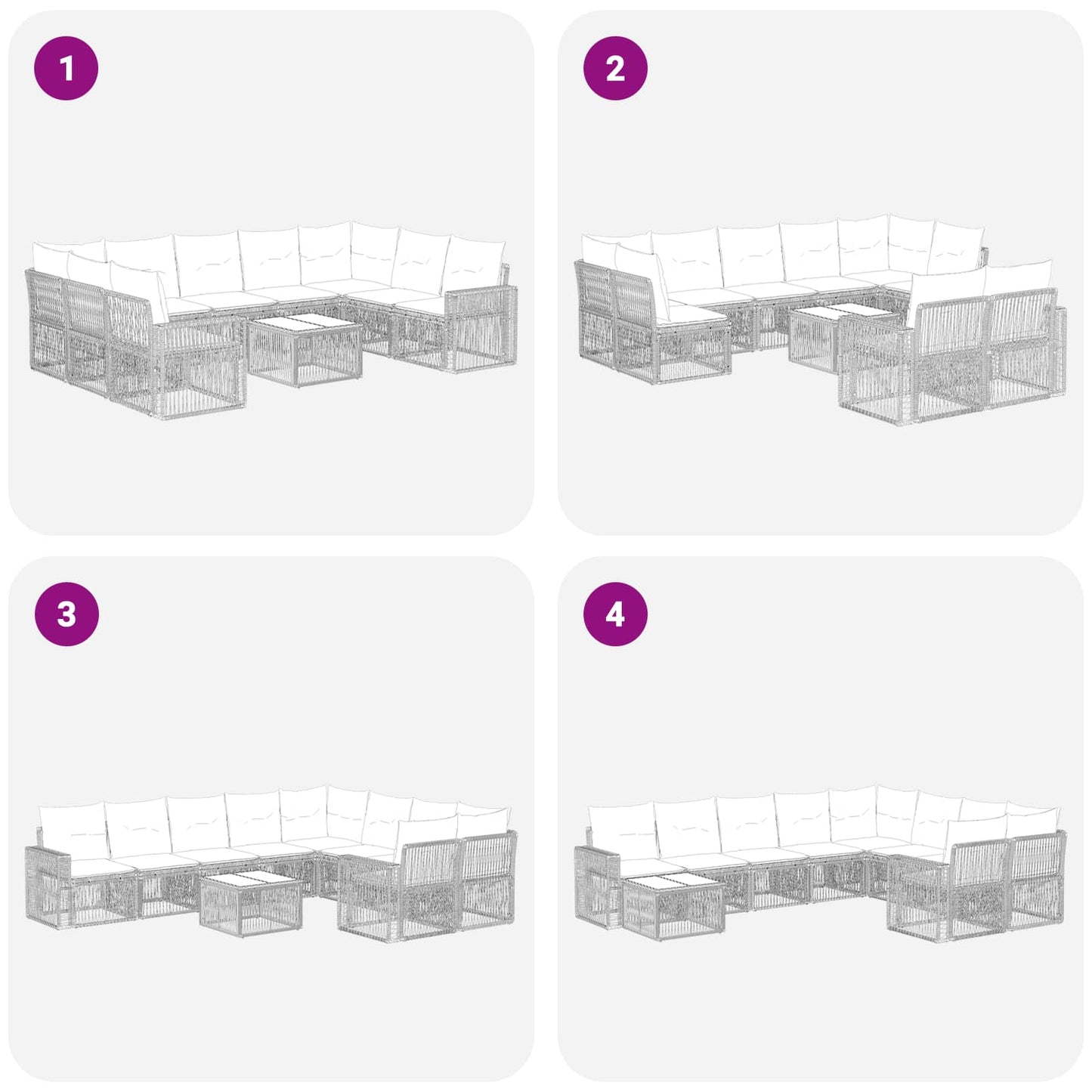 Set Divano da Giardino 10 pcs Nero e Bianco Crema polyrattan | homemem39