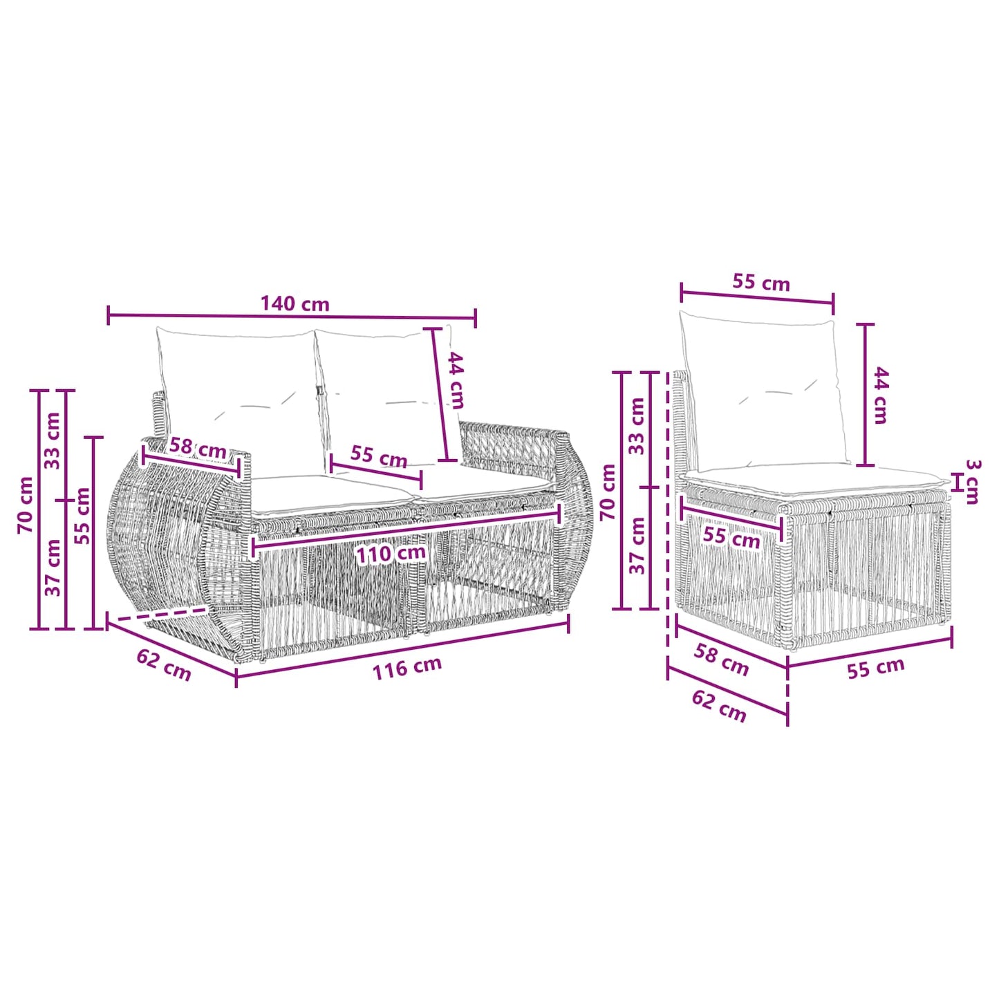 Set Divano da Giardino 8 pcs Nero e Bianco Crema polyrattan | homemem39