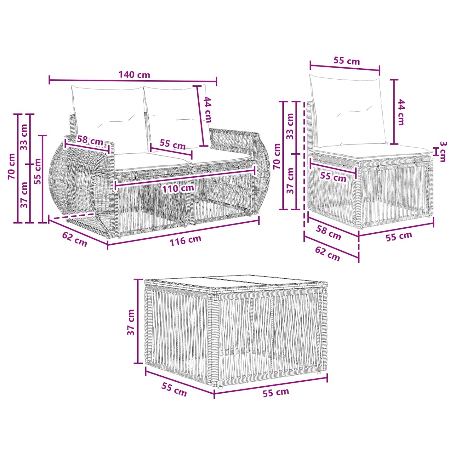 Set Divano da Giardino 9 pcs Grigio e Grigio Scuro polyrattan | homemem39
