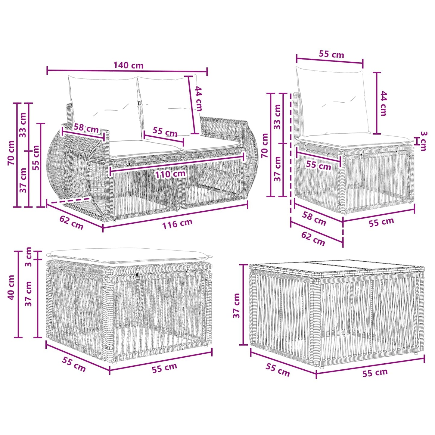Set Divano da Giardino 10 pcs Nero e Bianco Crema polyrattan | homemem39