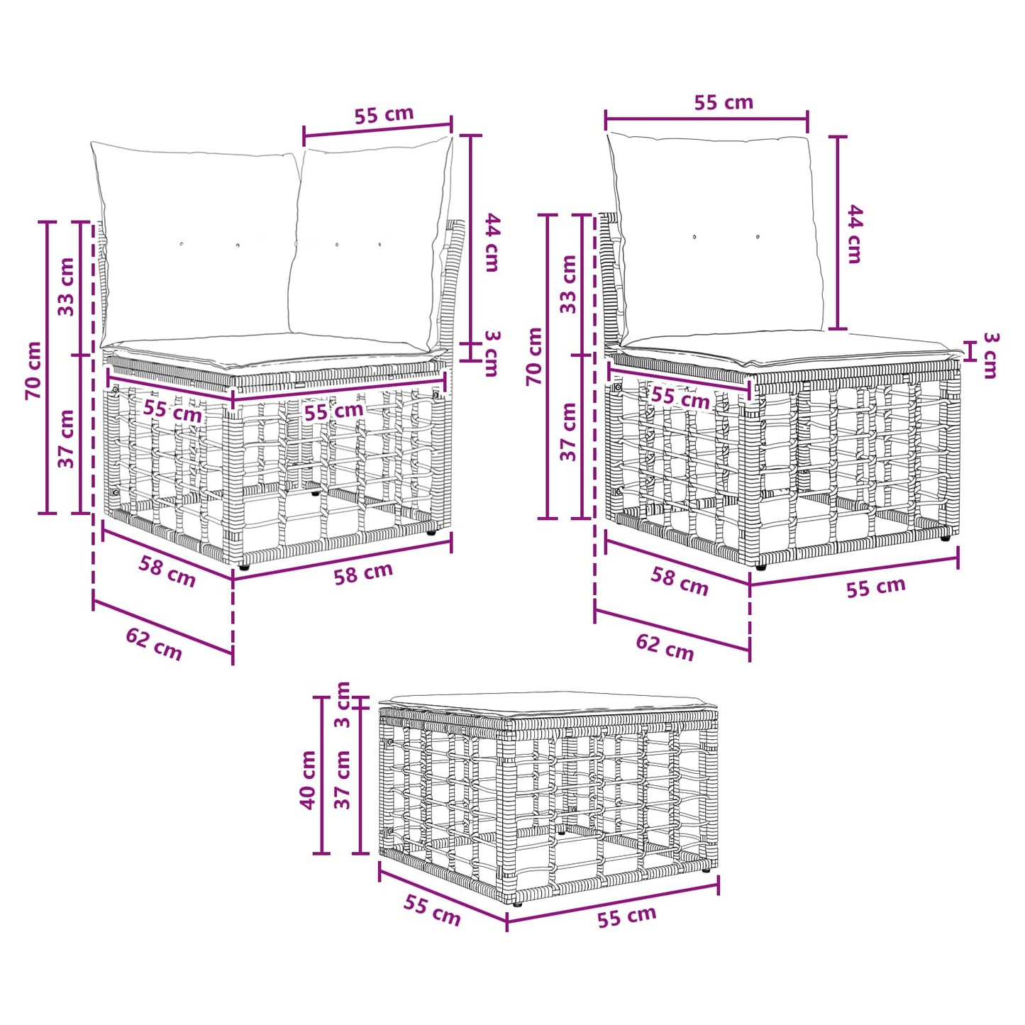 Set di divani da esterno 12 pcs Nero e Grigio scuro Poliestere | homemem39